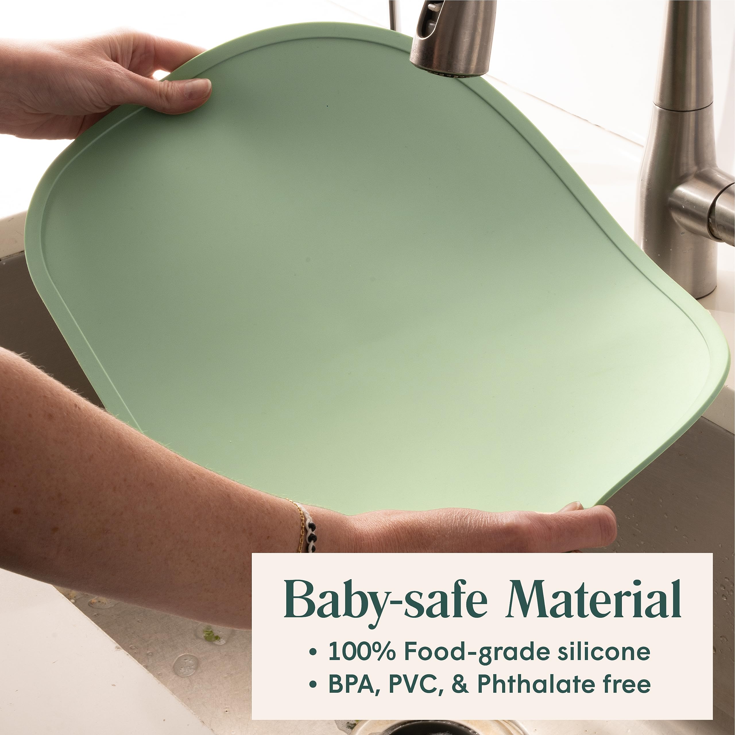 Simka Rose Silicone Baby Placemats - Non-Slip Toddler Placemats with Raised Edges for Dining Tables, Restaurants & Travel - Dishwasher Safe (Sage) - Perfect for Messy Eaters, Baby-Led Weaning & Family Meals