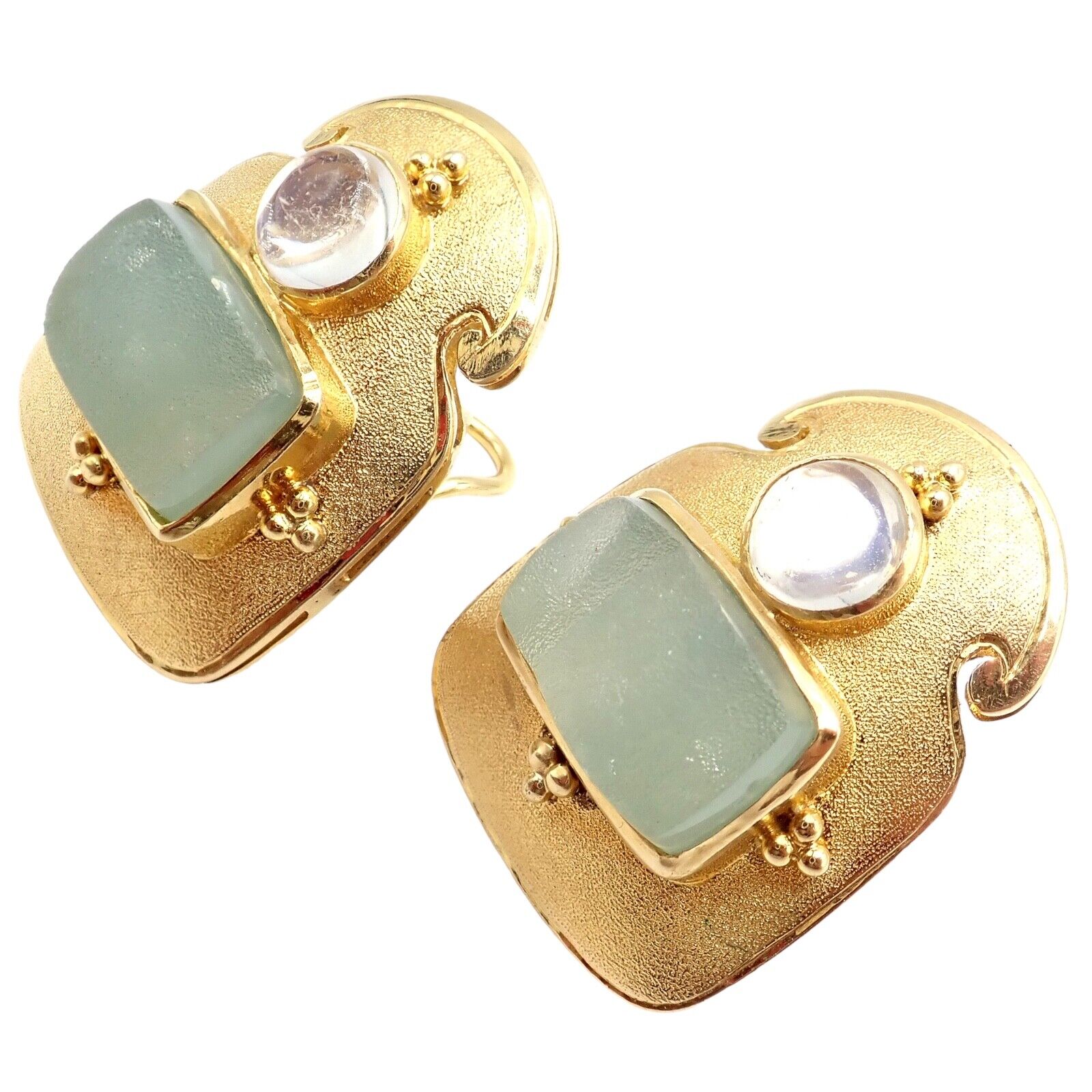Exquisite Vintage Paula Crevoshay 18K Gold Smithsonite Moonstone Earrings - Unique Handcrafted Jewelry for Women | Perfect for Weddings, Anniversaries & Special Occasions