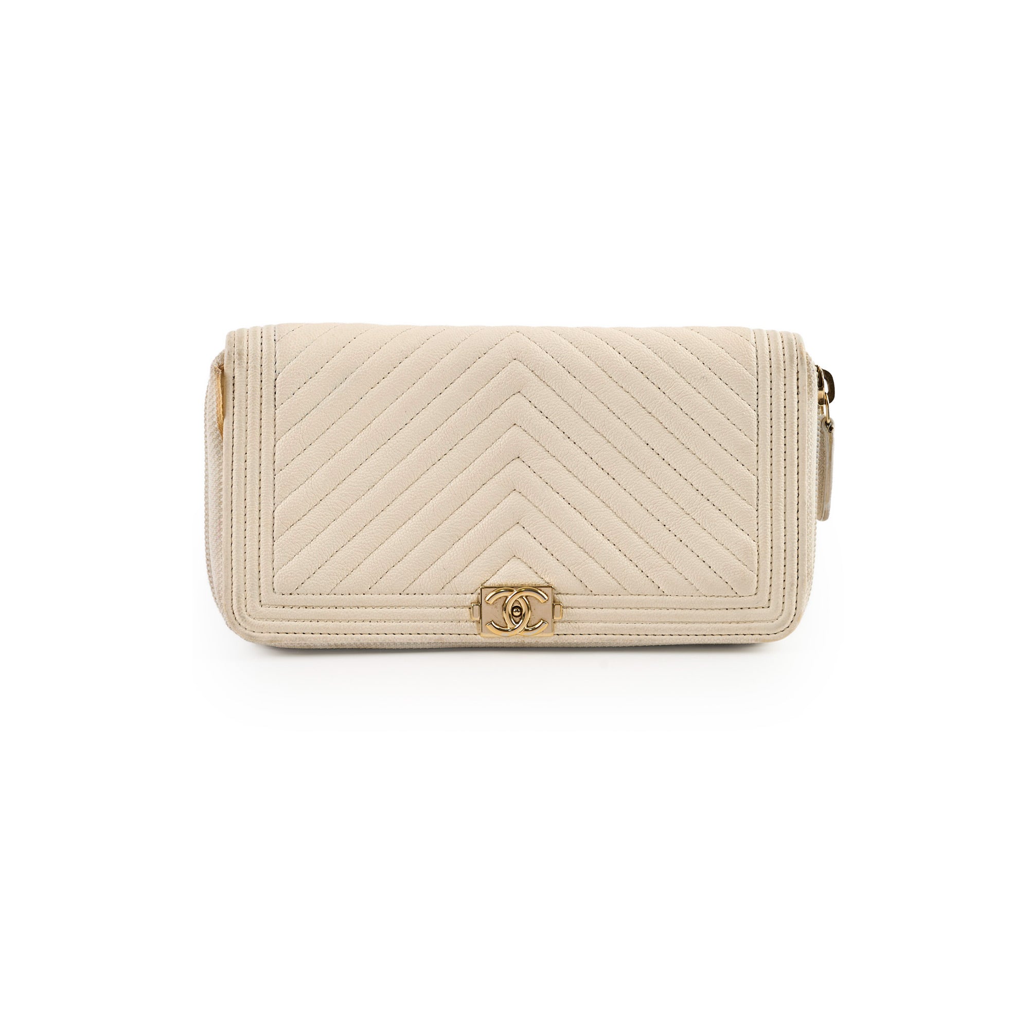 Chanel Chevron Boy Cream Long Wallet for Women | Luxury Designer Leather Wallet | Perfect for Everyday Use & Special Occasions