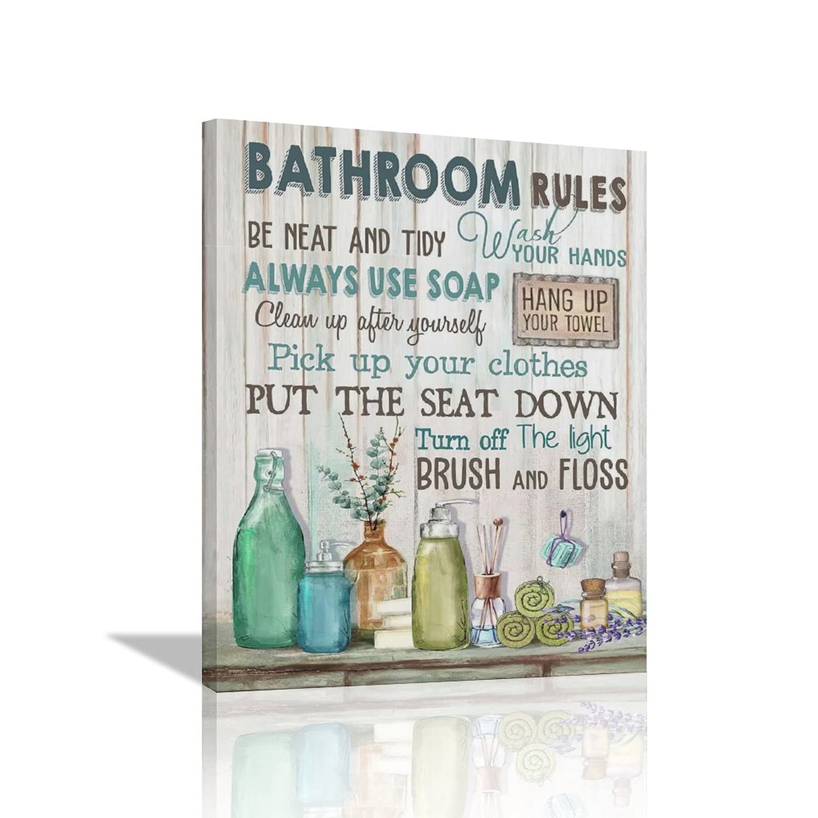 Rustic Bathroom Wall Art Decor - Framed Canvas Prints with Wood Background for Modern Farmhouse, Bath & Laundry Room | Perfect for Home Decor & Gift Giving