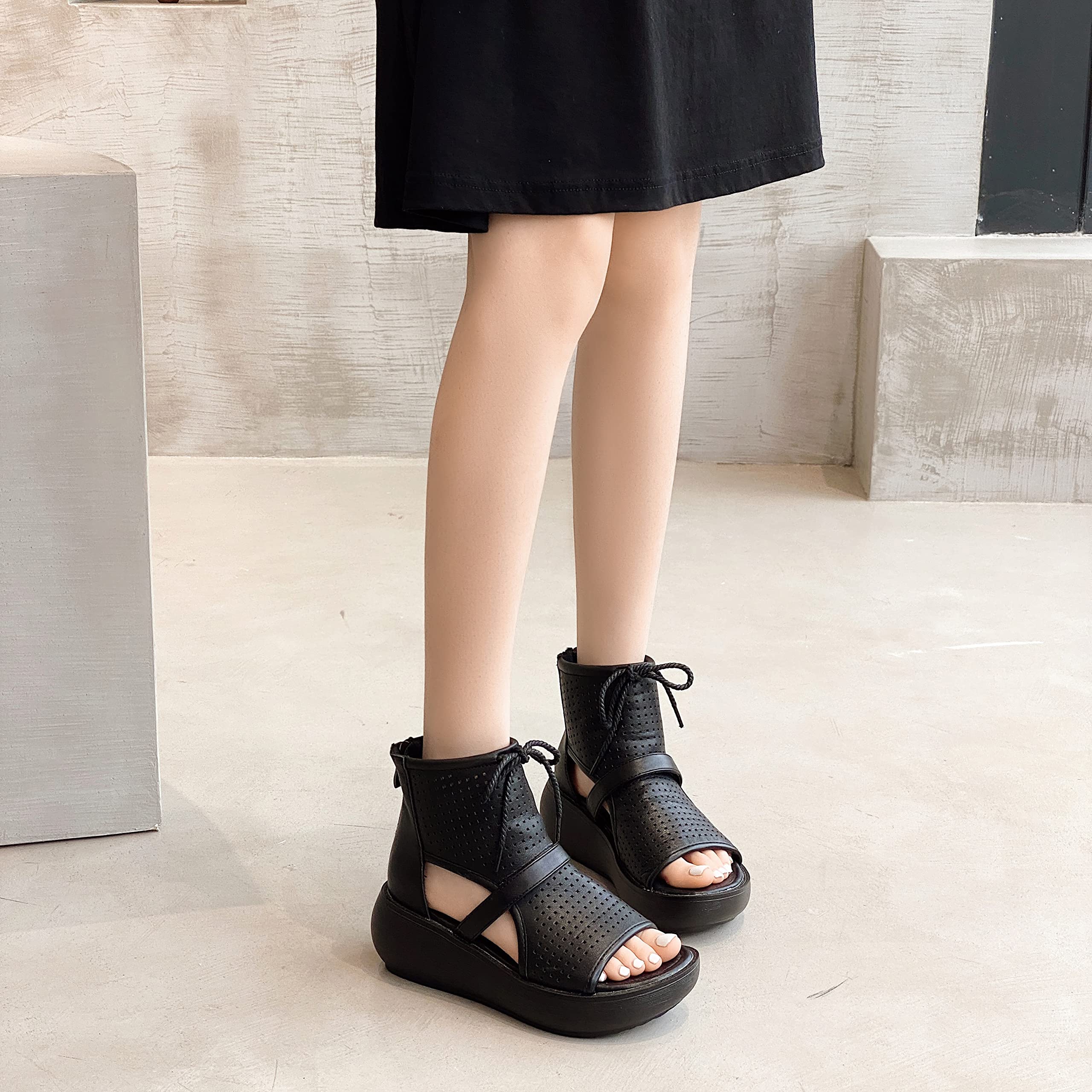 Women's High Top Leather Boot Sandals - Open Toe Cutout Design Fashion Sandals for Women | Perfect for Summer Outfits, Beach Vacations & Boho Chic Style