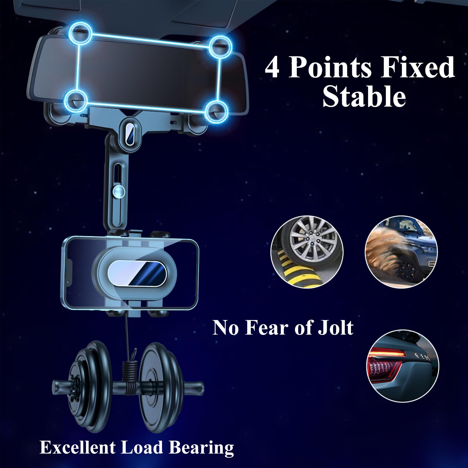 Rotatable Car Phone Mount for iPhone Samsung - Rear View Mirror Holder for 4-7IN Phones, Perfect for GPS Navigation