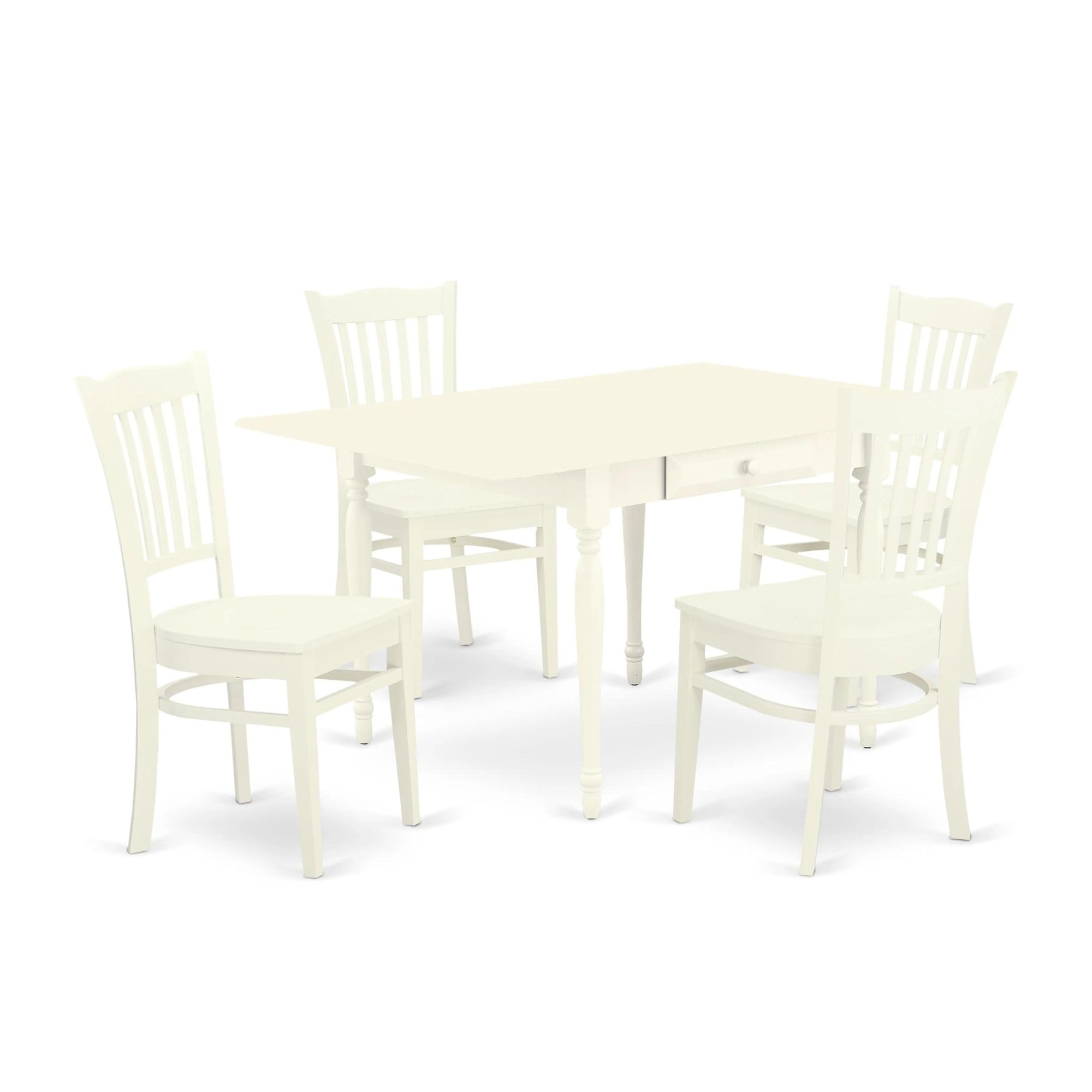 East West Furniture MZGR5-LWH-W 5-Piece White Linen Dining Set with Drop-Leaf Table (36x54 Inch) & 4 Chairs - Perfect for Small Spaces, Breakfast Nooks & Cozy Kitchens