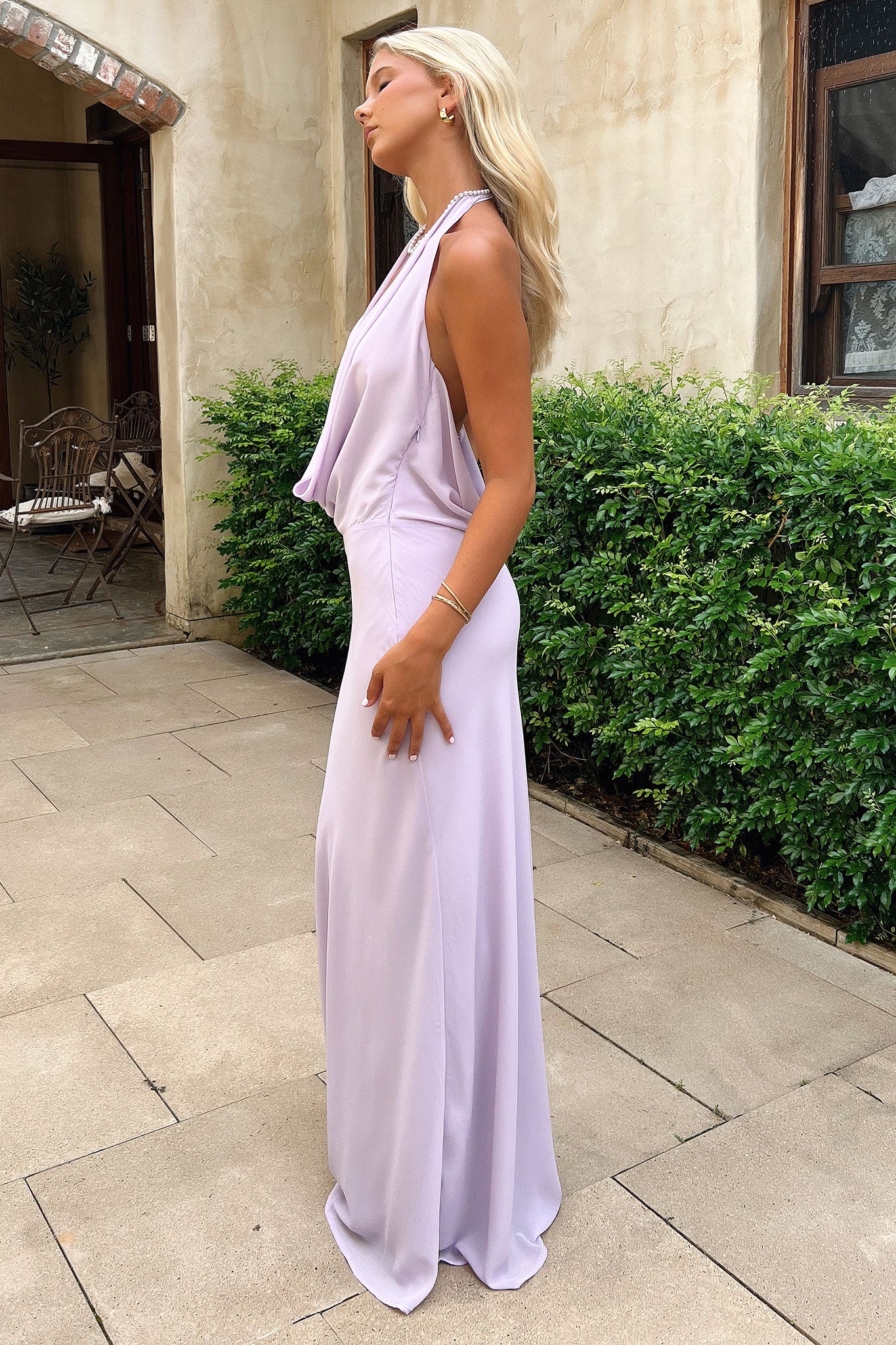 Mirella Plunge Halter Neck Maxi Dress - Elegant Lilac Summer Beach Dress for Women | Perfect for Vacations, Weddings & Evening Parties