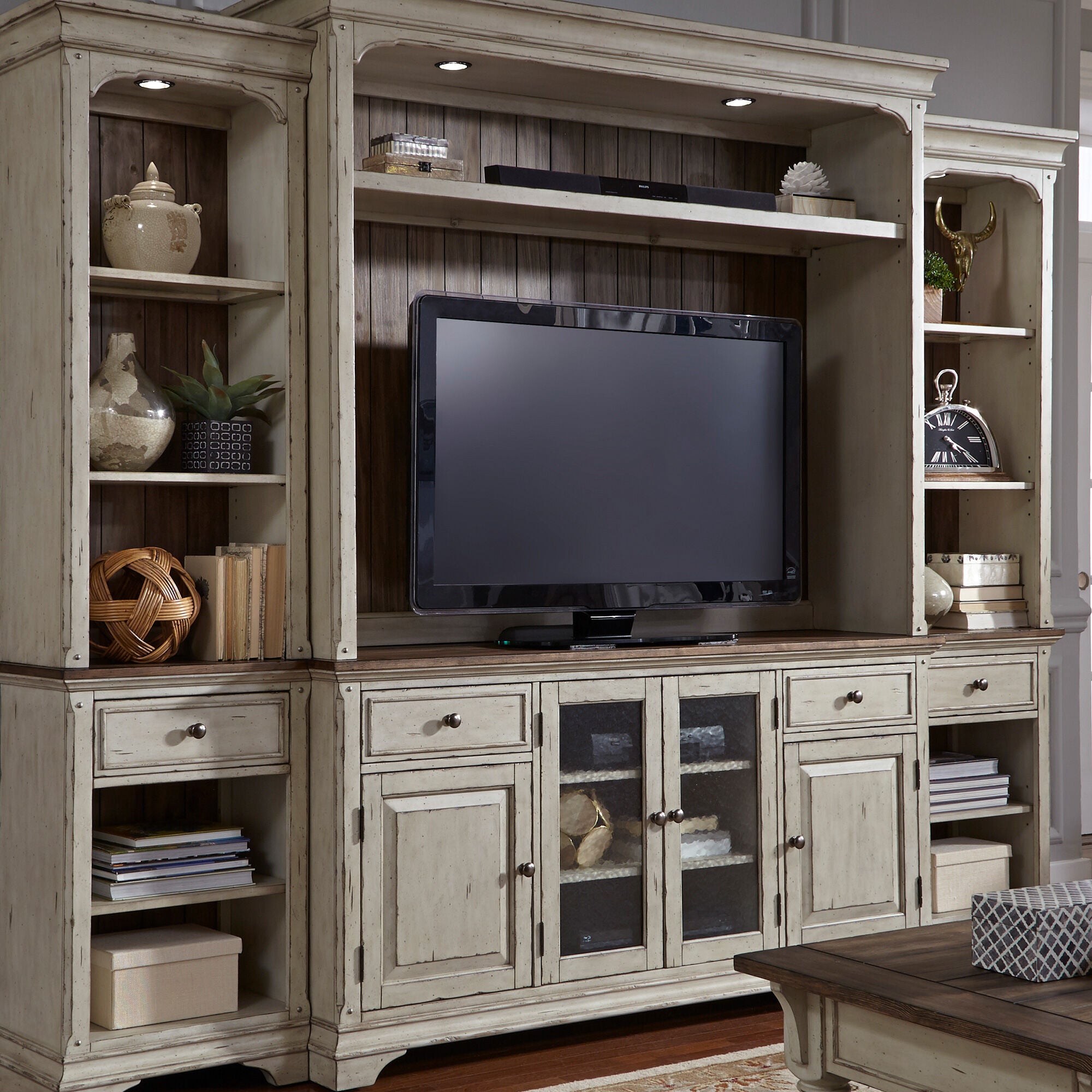 Morgan Creek 68 Inch Console and Hutch - Rustic Farmhouse Entryway Table with Storage Shelf | Perfect for Hallway, Living Room & Dining Room Decor