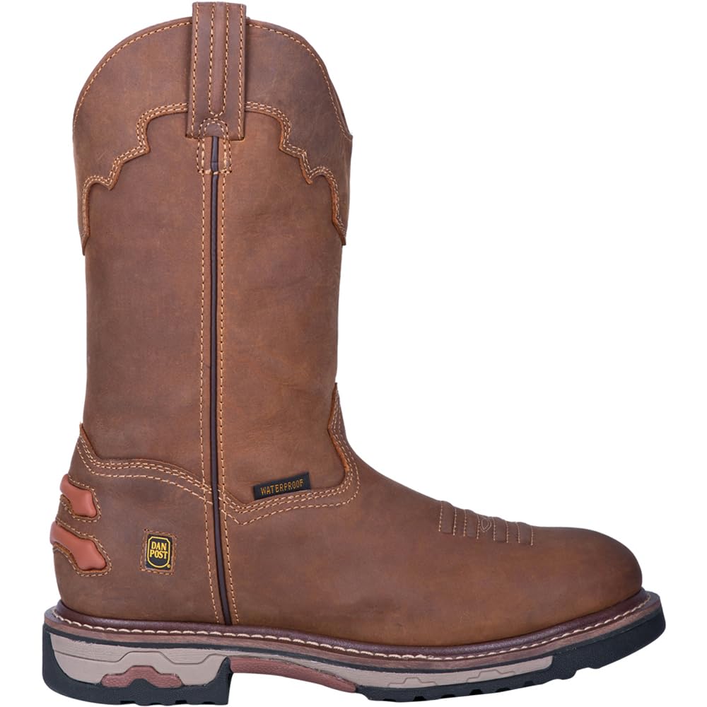 Dan Post Men's Journeyman Waterproof Work Boots - Brown Leather Safety Shoes for Construction & Outdoor Work | Slip Resistant & Comfortable for Daily Wear