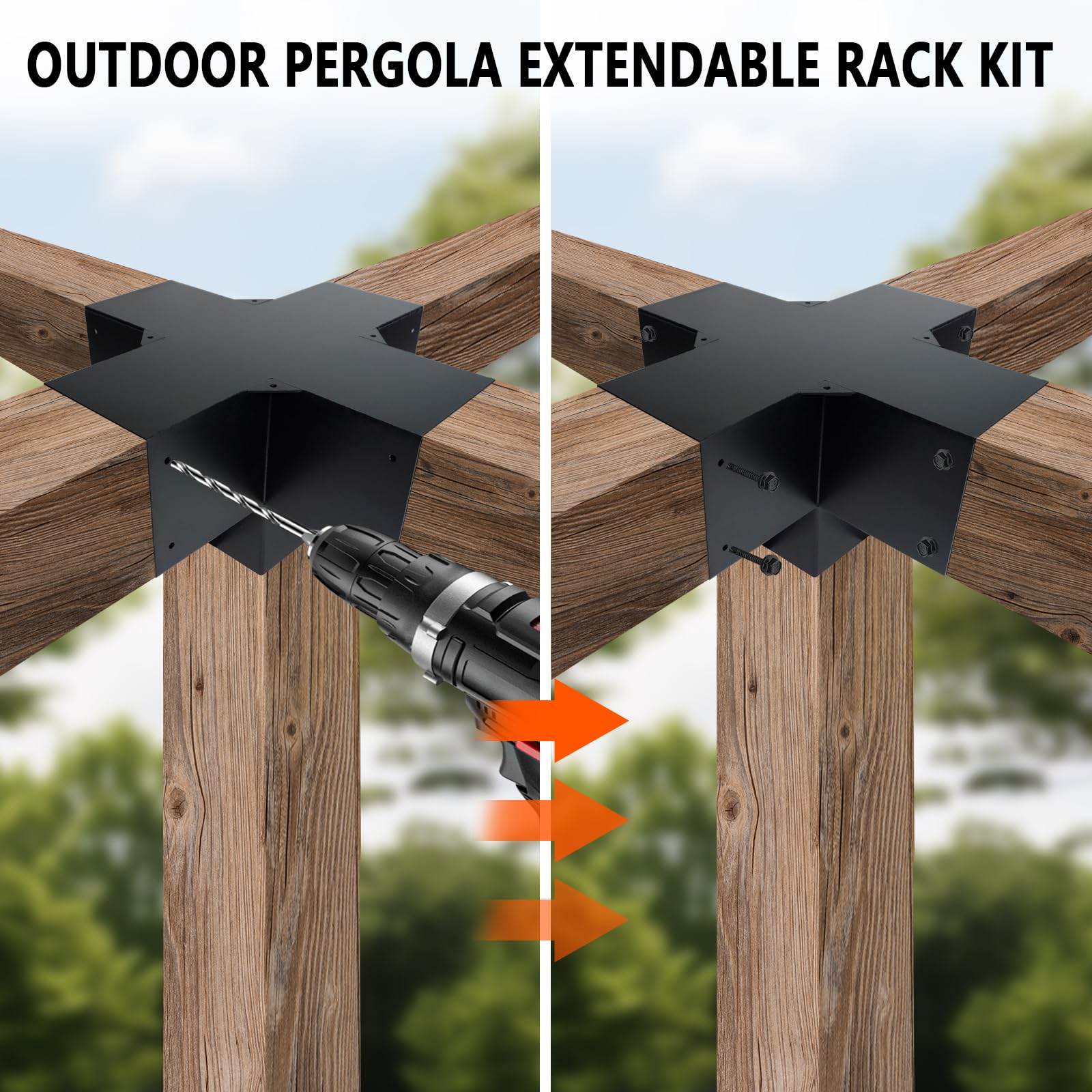5-Way Right Angle Pergola Brackets Kit - Heavy Duty Woodwork Brackets with Post Anchors for 4x4 Wood Beams (Fits 3.5