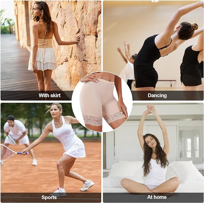 NICSY Women's Seamless Shapewear Shorts - Mid Thigh Boyshorts for Yoga, Cycling & Swim | Anti-Chafing Lace Underskirt for Dresses & Sports | Pack of 1 (Skin XS) | Perfect for Workouts, Beach Days & Everyday Comfort