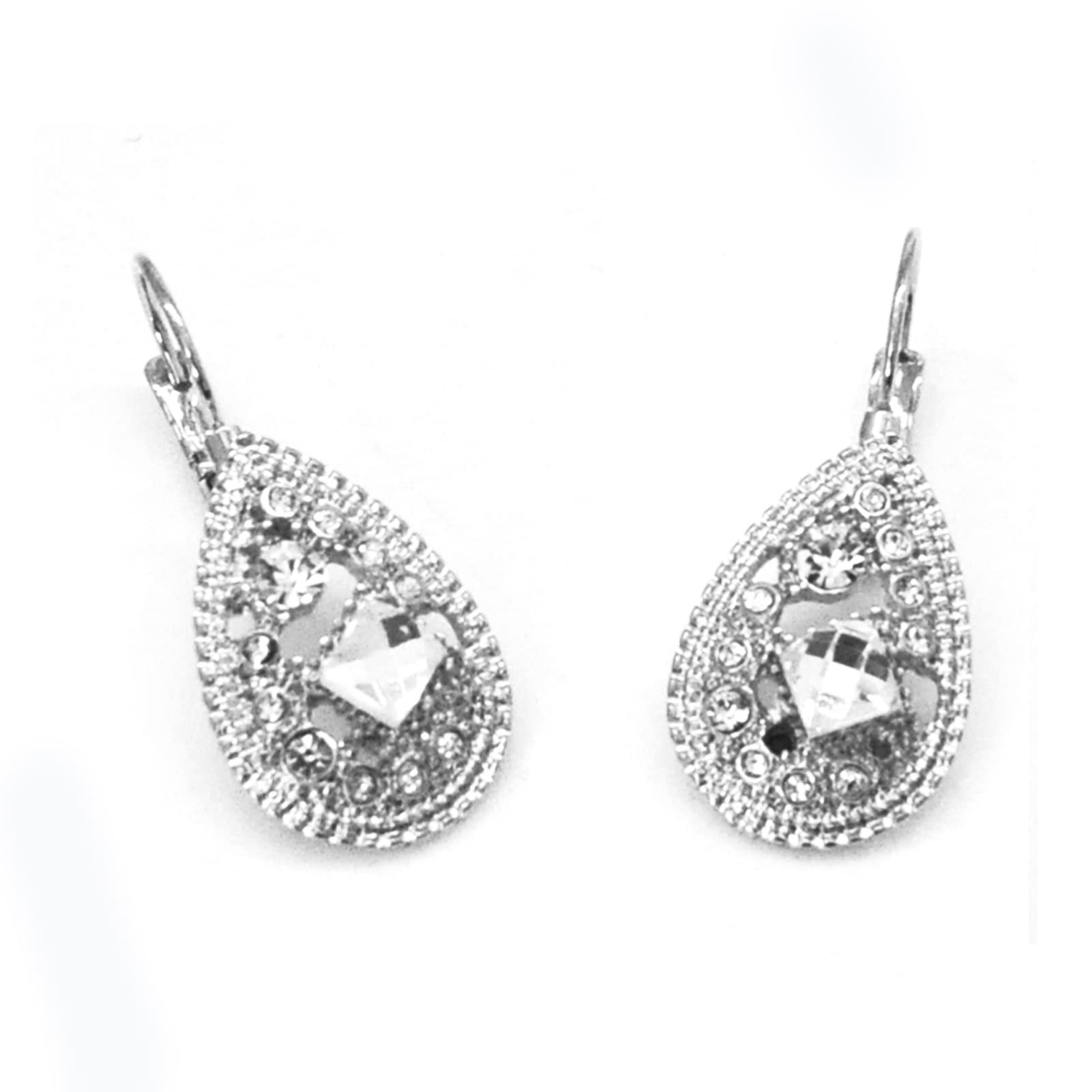 Silver Rhinestone Drop Dangle Earrings - White Gold Plated Cubic Zirconia Gemstone Jewelry | Elegant Dainty Wedding, Party & Bridal Gift for Women & Girls | Perfect for Evening Events, Date Nights & Special Occasions