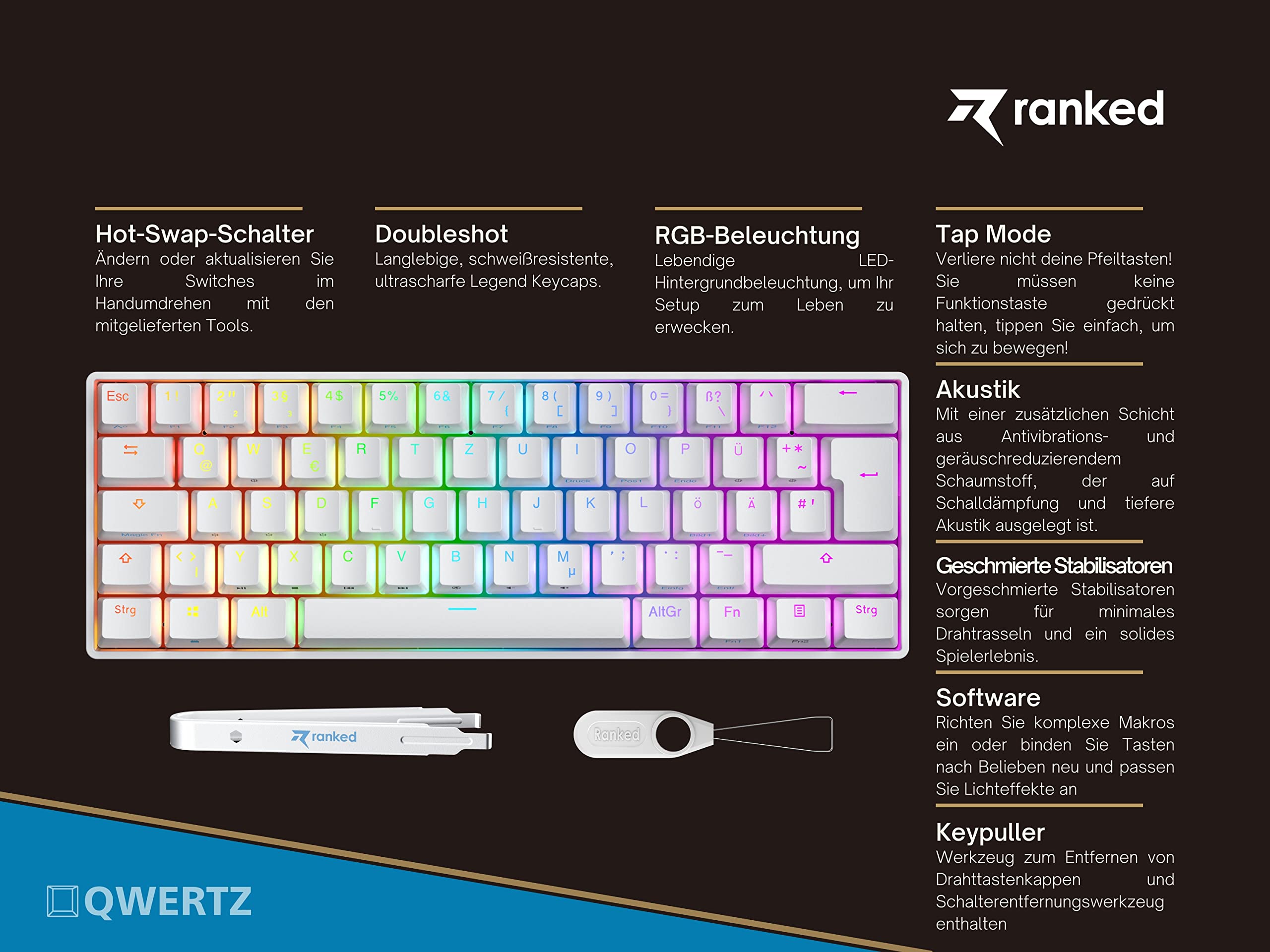 N60 Nova 60% Mechanical Gaming Keyboard - Hot-Swappable, 62 Programmable Keys, RGB Backlit - Compatible with PC & Mac (ISO DE QWERTZ, White, Gateron Red Switches) - Perfect for Esports, Office Work & Typing Enthusiasts