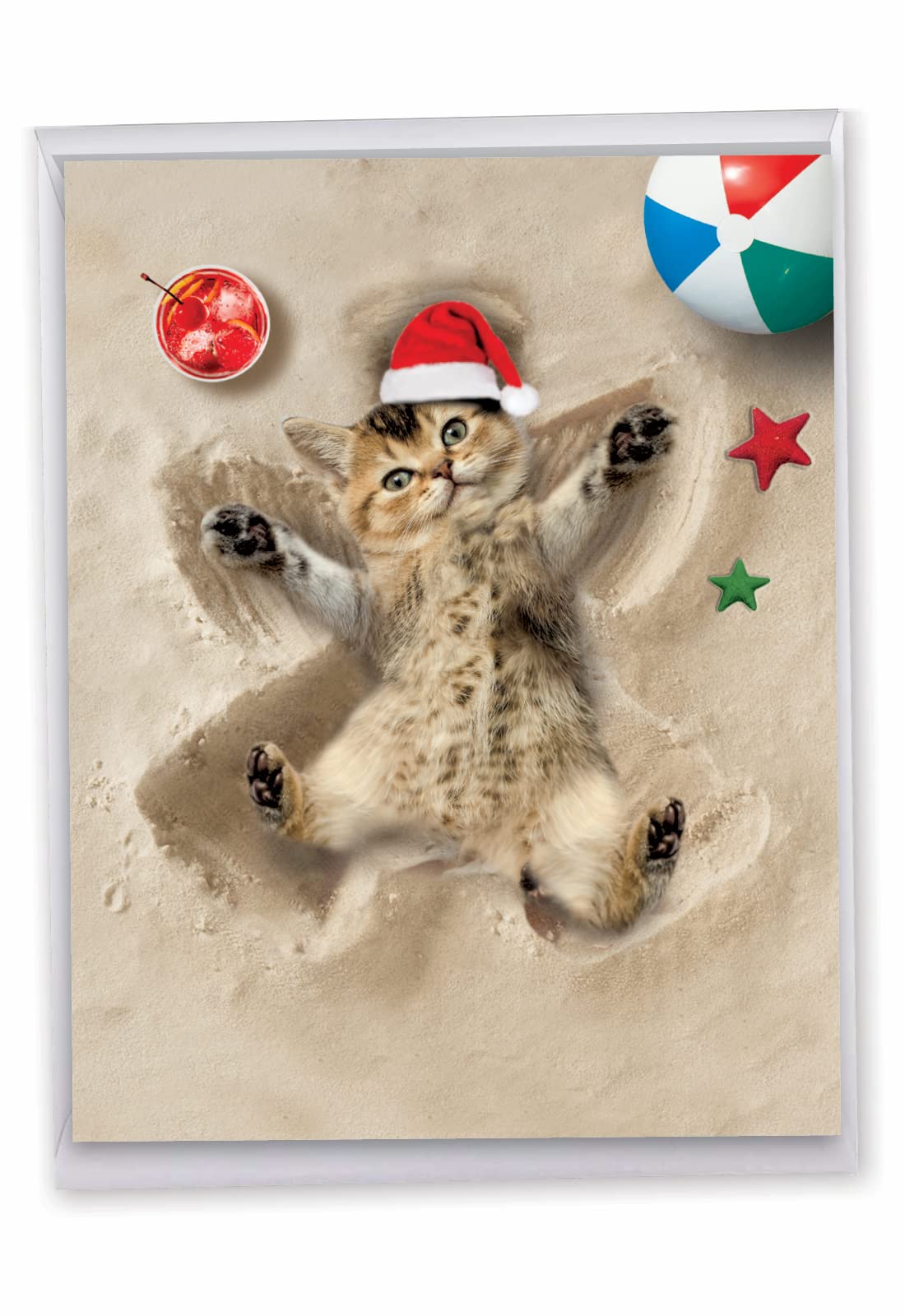 Jumbo Funny Christmas Greeting Card (8.5 x 11 Inch) - Fun Animal Holiday Card for Kids & Groups - Holiday Sand Angels Design - Perfect for Classroom Exchanges, Family Gatherings & Office Celebrations