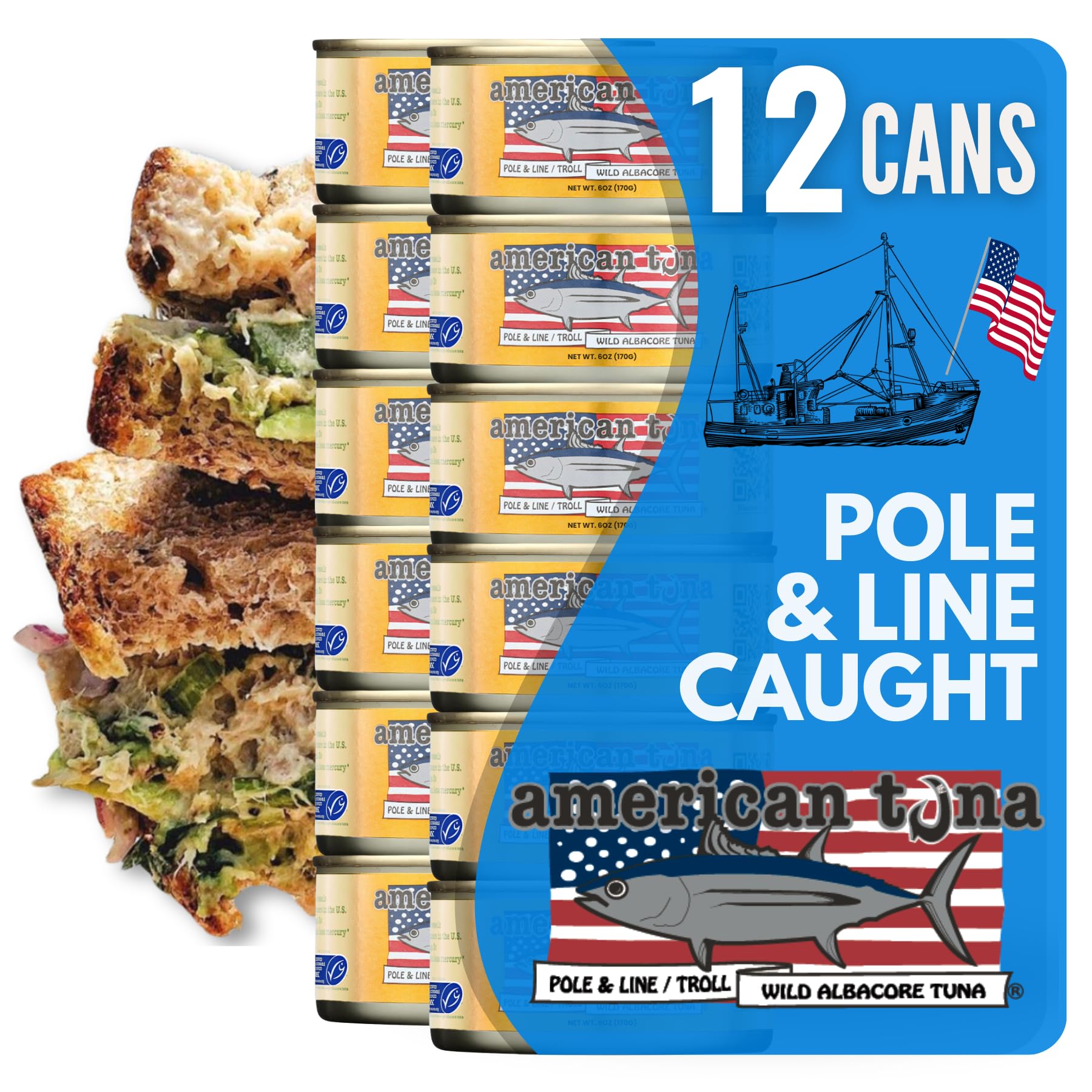 Premium Wild Albacore Tuna in Sea Salt - MSC Certified, Sustainably Pole & Line Caught - 6oz Cans (Pack of 12) | High Protein, Low Mercury | Perfect for Salads, Sandwiches & Keto Meals