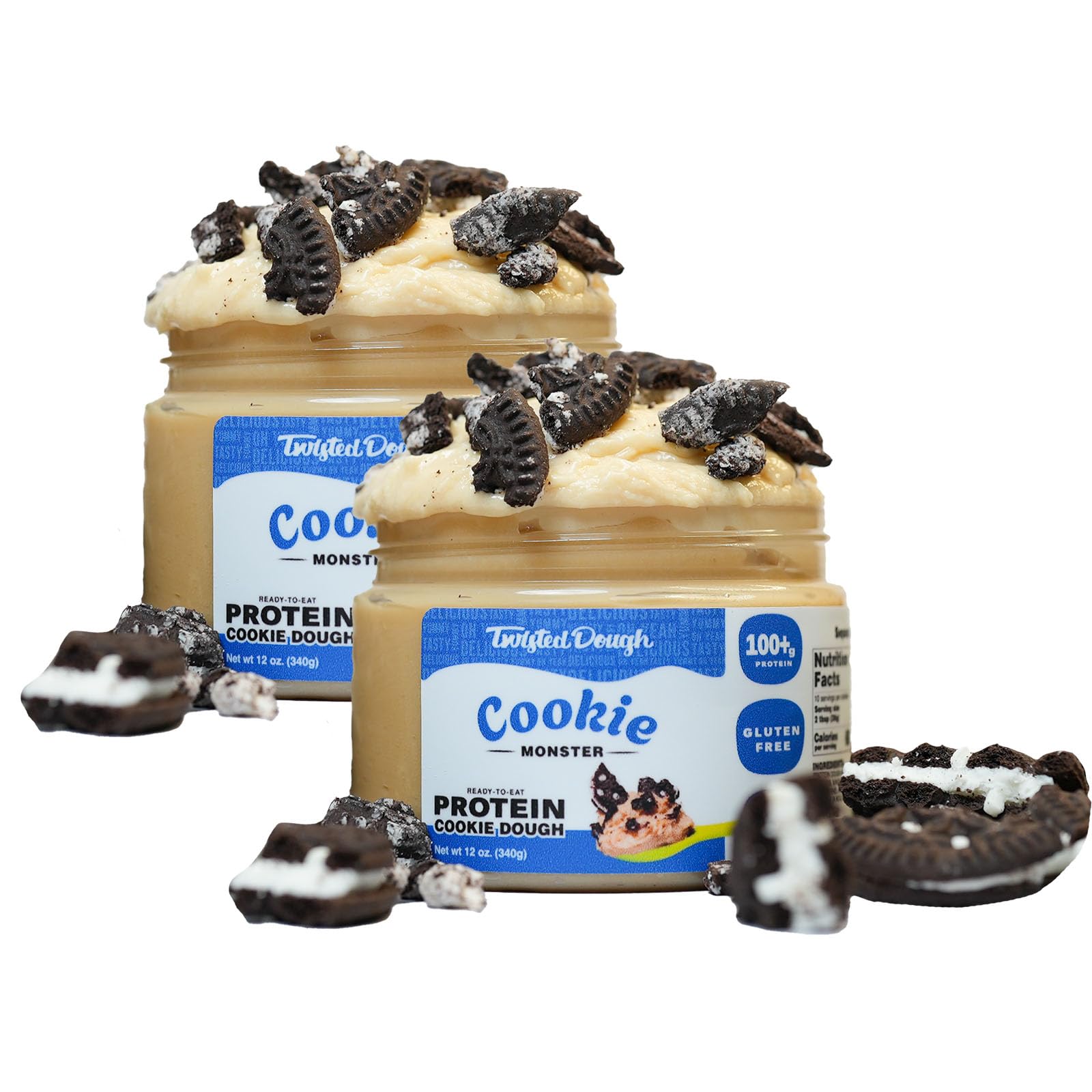 Cookie Monster Protein Cookie Dough - 2 Pack | Healthy Ready-to-Eat Dessert with Whey Protein (100g per Jar) | High Protein Snack for Gym, Work & On-the-Go | Keto-Friendly & Gluten-Free Cookie Dough