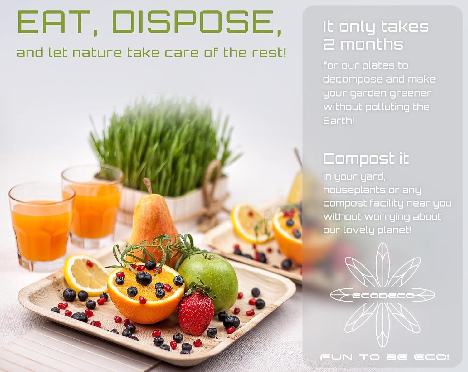 ECODECO 10 Inch Square Palm Leaf Compostable Plates - 50 Pack Eco-Friendly Disposable Dinnerware Set with Cutlery, Biodegradable Like Bamboo Plates for Parties, Picnics & Sustainable Events