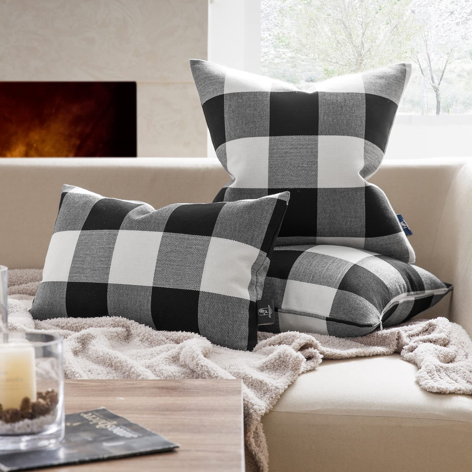 Phantoscope Pack of 2 Black and White Gingham Buffalo Check Plaid Throw Pillow Covers 12x20 Inches - Farmhouse Square Decorative Pillow Cases for Sofa, Bed, Couch Indoor & Outdoor Home Decor
