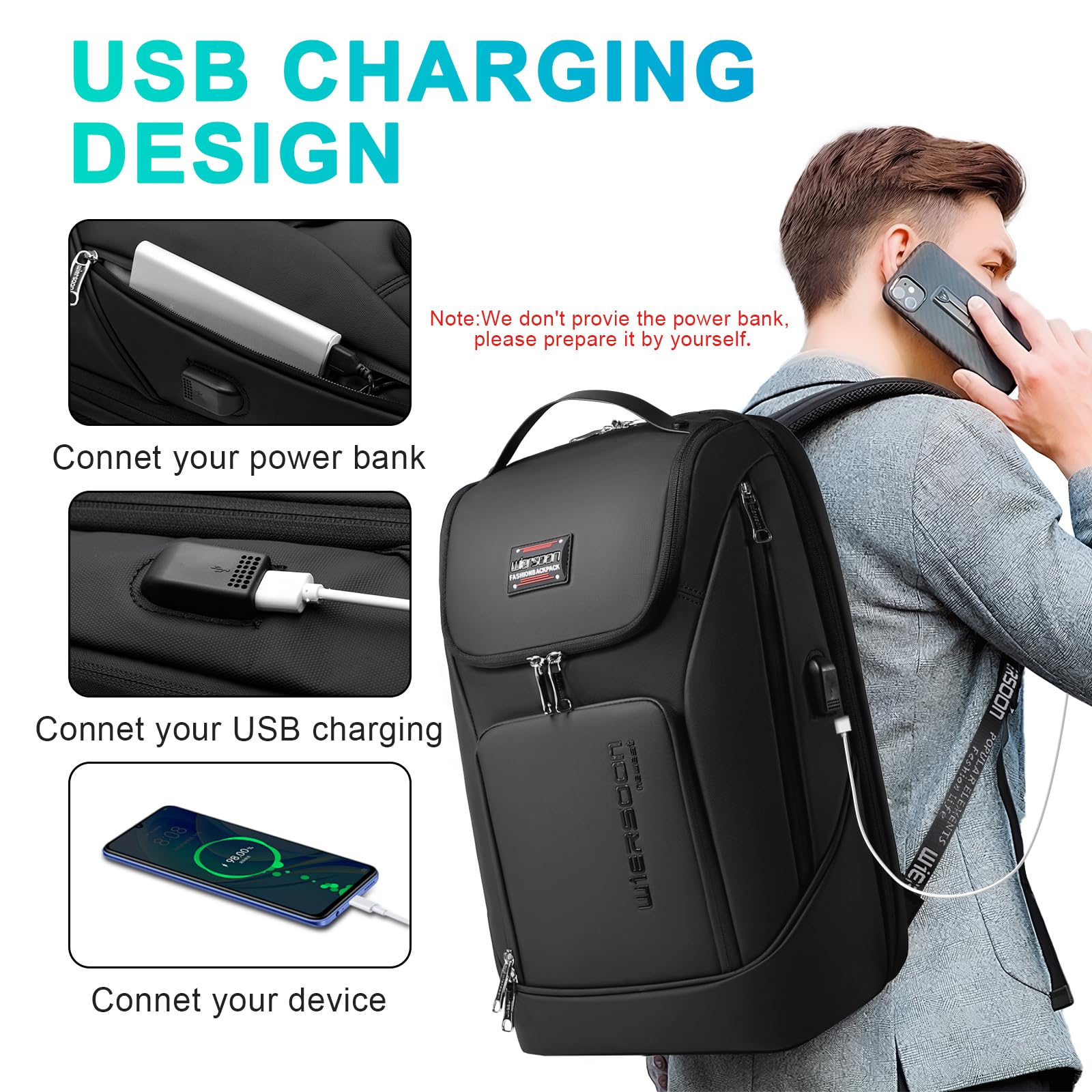 Men's Tech Backpack - Waterproof 17.3 Inch Laptop Backpack with USB Charging Port, Travel & Business Smart Backpack for Men & Women - Perfect for Office Commute, College, Air Travel & Daily Use