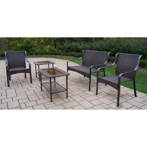 Oakland Living Tuscany Wicker 5-Piece Patio Set - 2 Chairs, 1 Loveseat, Coffee Table & Side Table - Outdoor Furniture for Garden, Porch or Backyard Relaxation