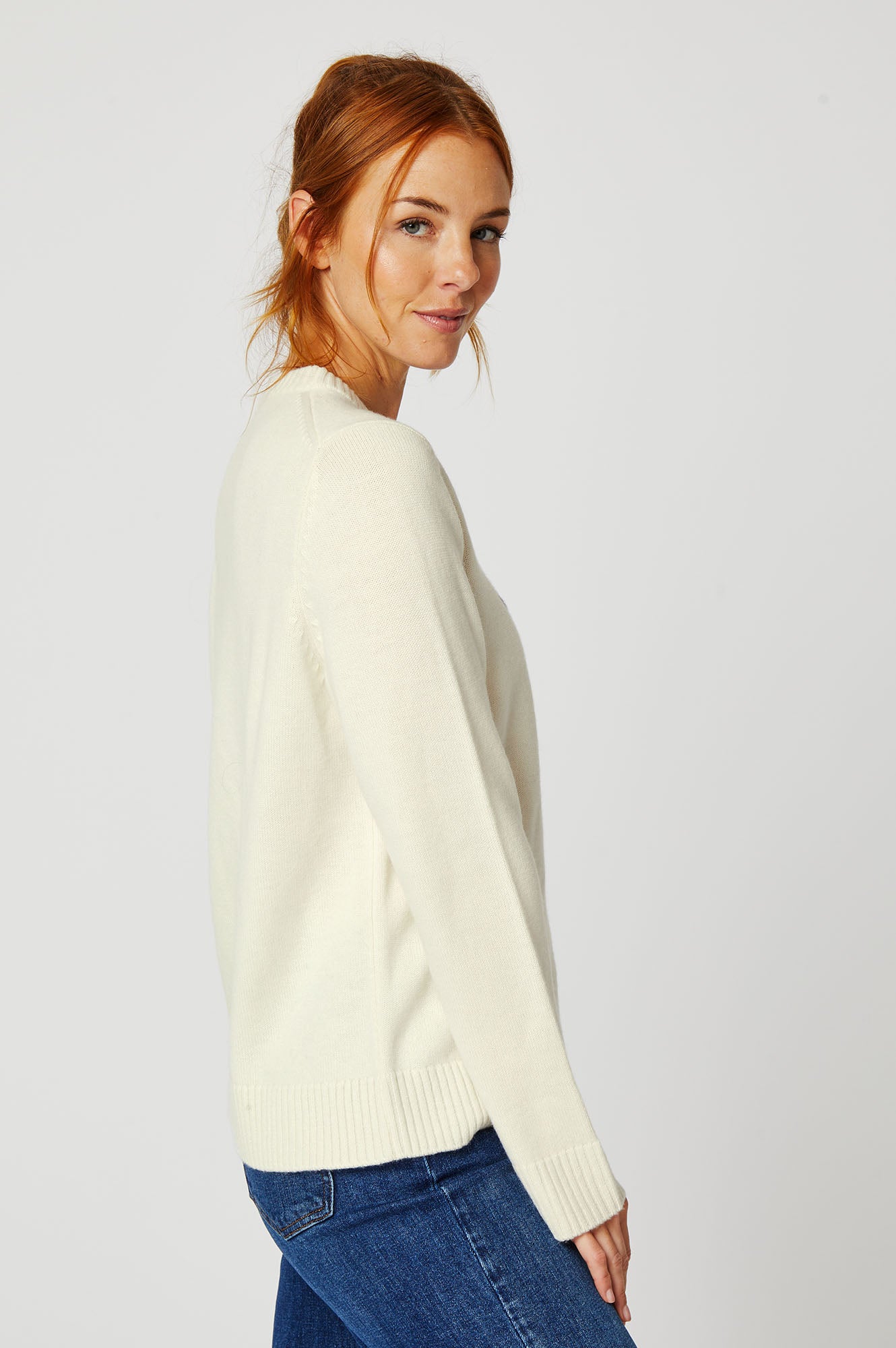 Premium Merino Wool Polar Bear Sweater for Women & Men - Soft & Warm Winter Pullover (Cream/Navy) - Perfect for Cold Weather, Outdoor Activities & Cozy Loungewear