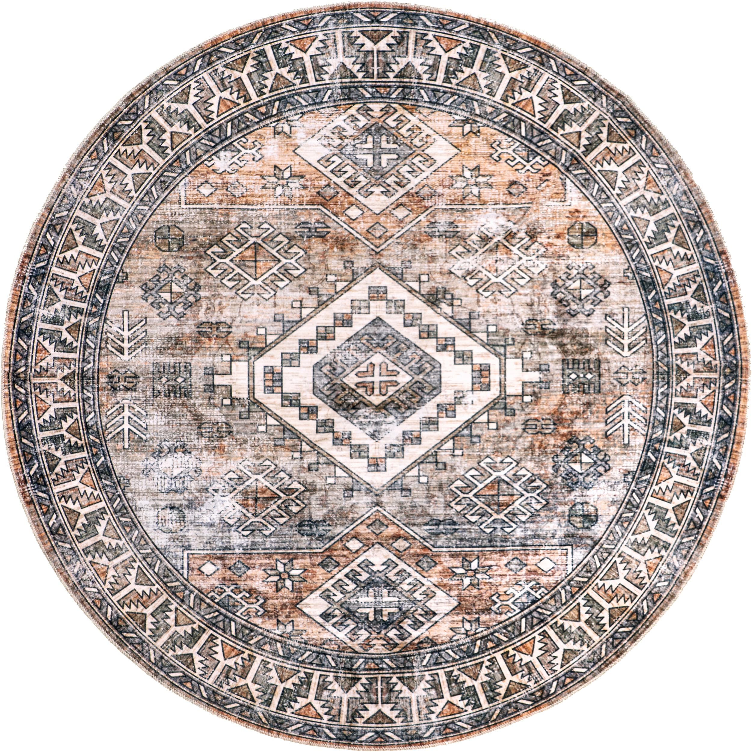 nuLOOM 8' Round SpinClean Machine Washable Stain-Resistant Non-Slip Area Rug - Low Profile for Living Room, Bedroom, Dining Room - Bowie Rust - Perfect for High Traffic Areas & Pet-Friendly Homes