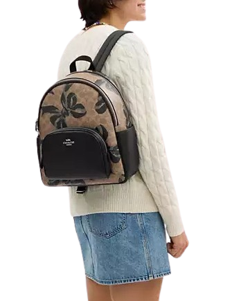 Coach Signature Canvas Court Backpack with Bow Print - Stylish & Durable Women's Backpack for Work, School & Travel