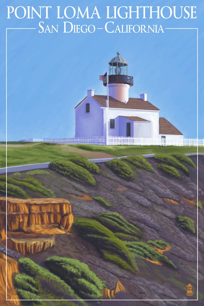 San Diego California Point Loma Lighthouse 26474 - 24x36 Signed Art Print, Wall Decor Poster for Living Room, Bedroom & Office - Coastal Landscape Photography, Nautical Home Decor