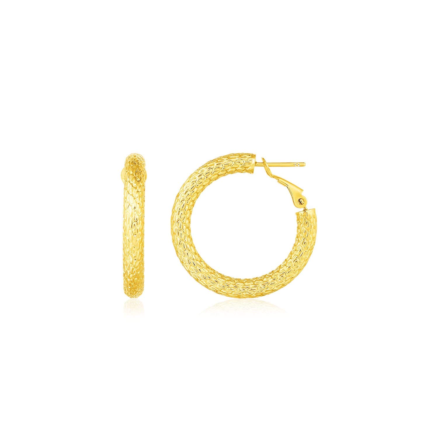 14K Yellow Gold Textured Round Hoop Earrings for Women - Diamond2Deal | Elegant Everyday & Special Occasion Jewelry