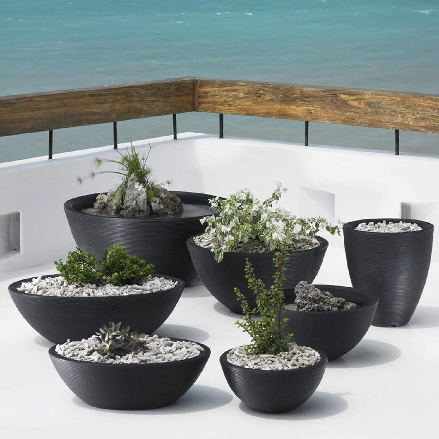 Crescent Garden Delano Planter - 20 Inch Double Walled Indoor/Outdoor Plant Pot in Slate - Perfect for Patio, Garden & Home Decor
