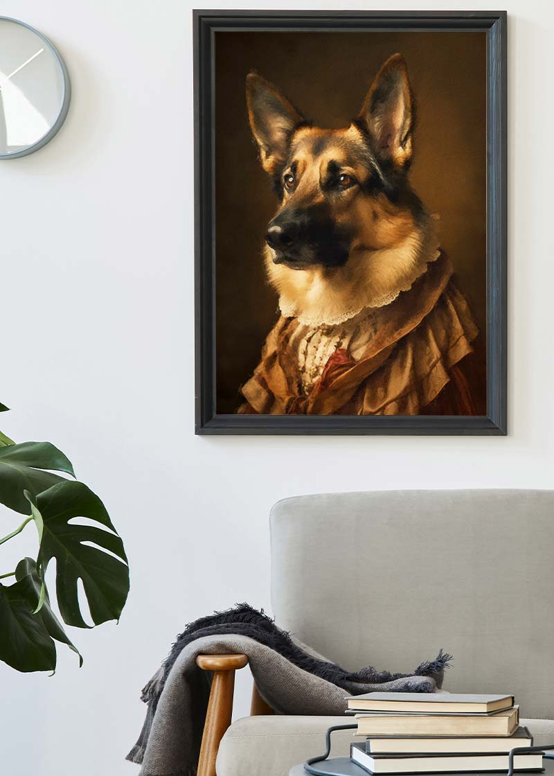 German Shepherd Alsatian Dog Portrait Print - High Quality Wall Art for Pet Lovers - Perfect for Living Room, Bedroom & Office Decor