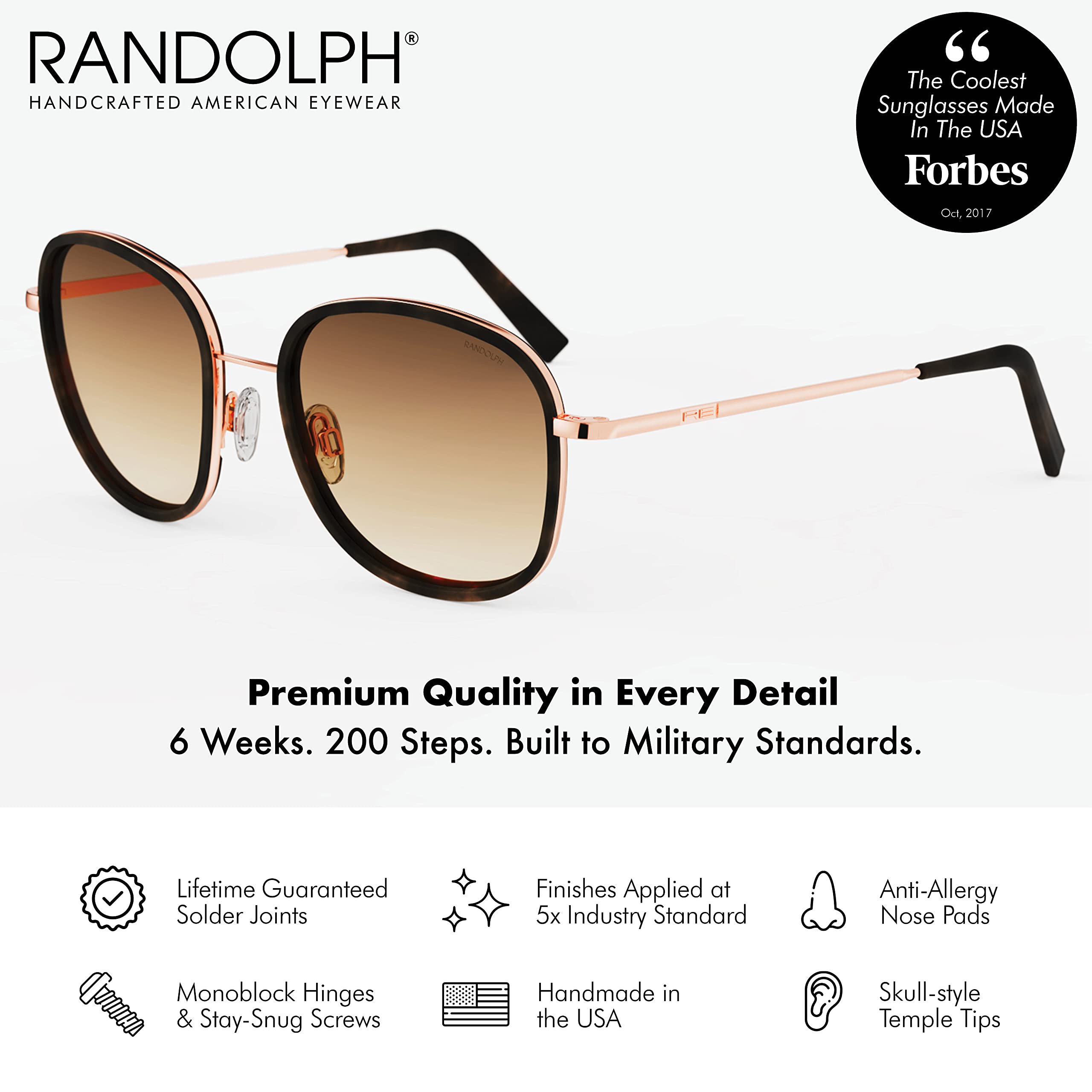 Randolph USA Elinor Inlay Oversized Square Sunglasses for Women - Non-Polarized 100% UV Protection - Fashionable Square Frame for Outdoor Activities, Beach & Driving