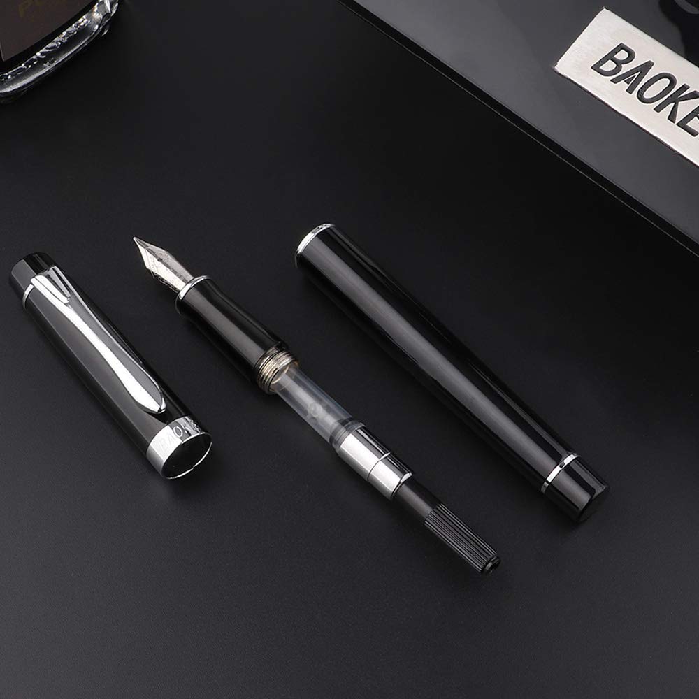 Premium Refillable Black Fountain Pen with Fine Nib - Luxury Business Writing Pen for Men (Gift Box Included) - Ideal for Office Use, Professional Signatures & Elegant Gift Giving