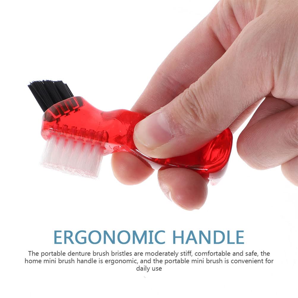 GLEAVI 3-Pack Dual Head Denture Toothbrush - Hard Bristles for Deep Cleaning - Portable False Teeth Cleaner (Orange, Red, Green) | Perfect for Travel, Home & Daily Denture Care