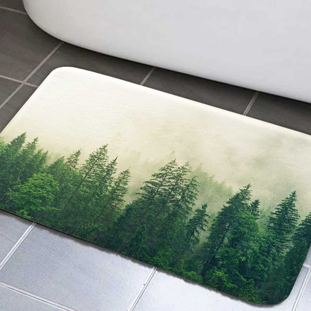 Forest Bathroom Rug - Non-Slip Shower Mat with Pine Tree Design for Bathroom & RV Use