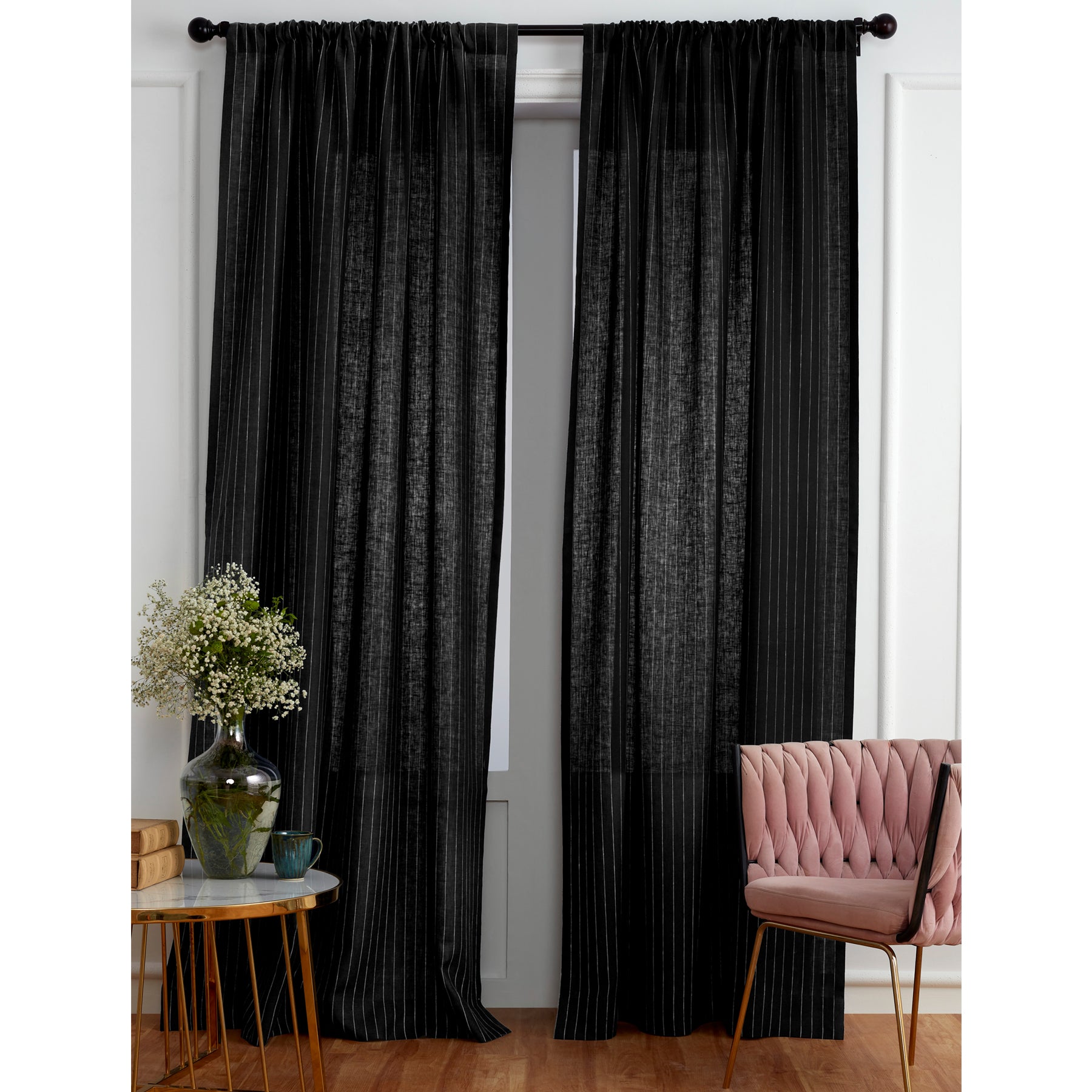 Stylish Pinstripe Curtains for Living Room & Bedroom - Blackout Window Treatments for Home Decor