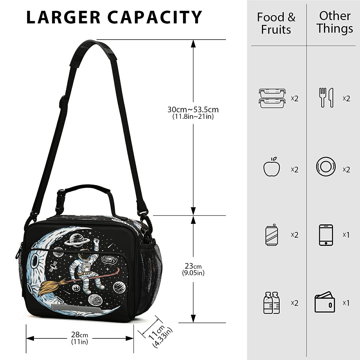 Insulated Lunch Bag with Adjustable Shoulder Strap - Astronaut & Moon Design for Women & Men - Perfect for Work, Office, School & Picnic - Keep Food Fresh & Cool All Day
