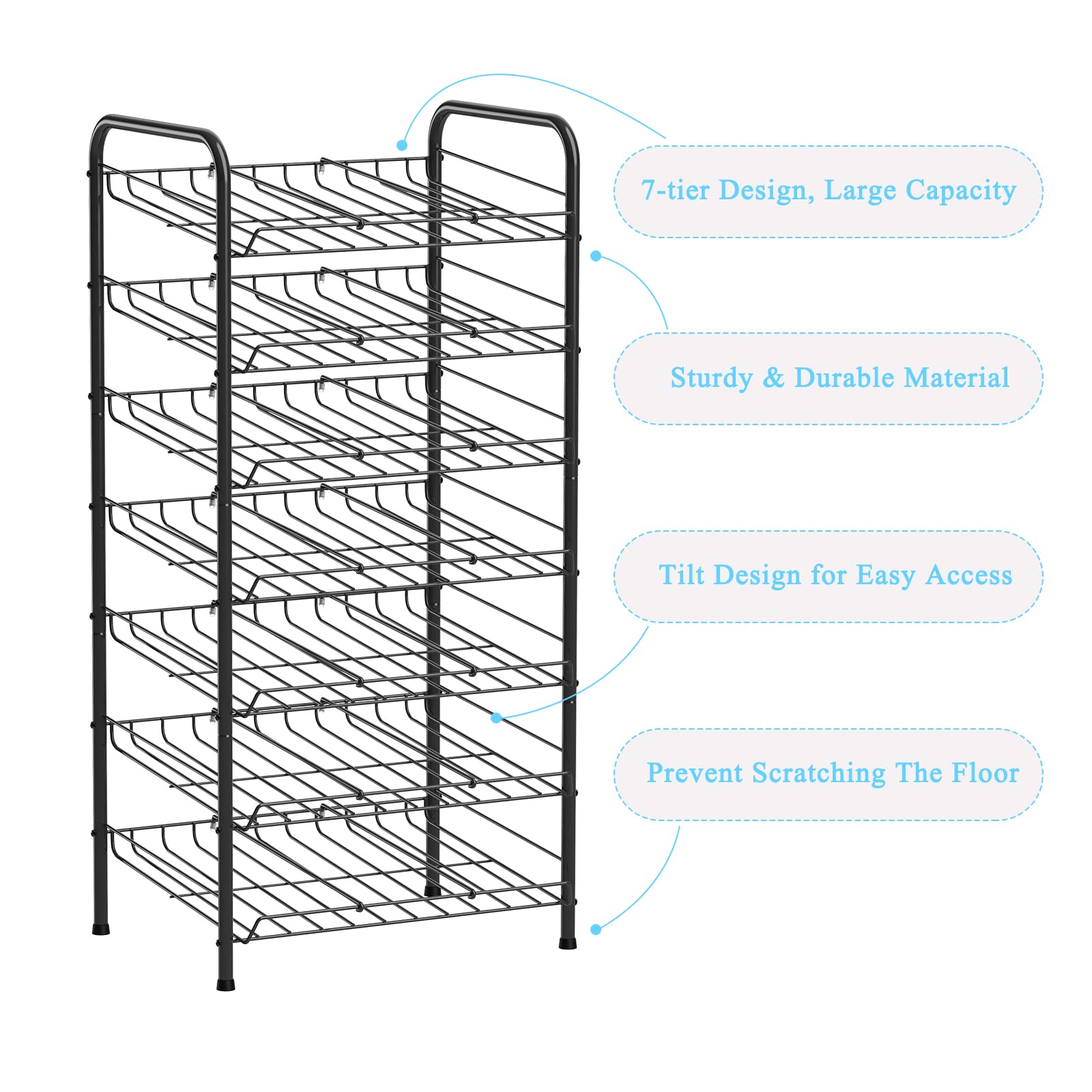 Vrisa 7-Tier Metal Can Organizer for Pantry & Kitchen - Holds 84 Cans, Space-Saving Food Storage Rack - Perfect for Canned Goods Organization in Cabinets, Shelves & Pantries (Black)