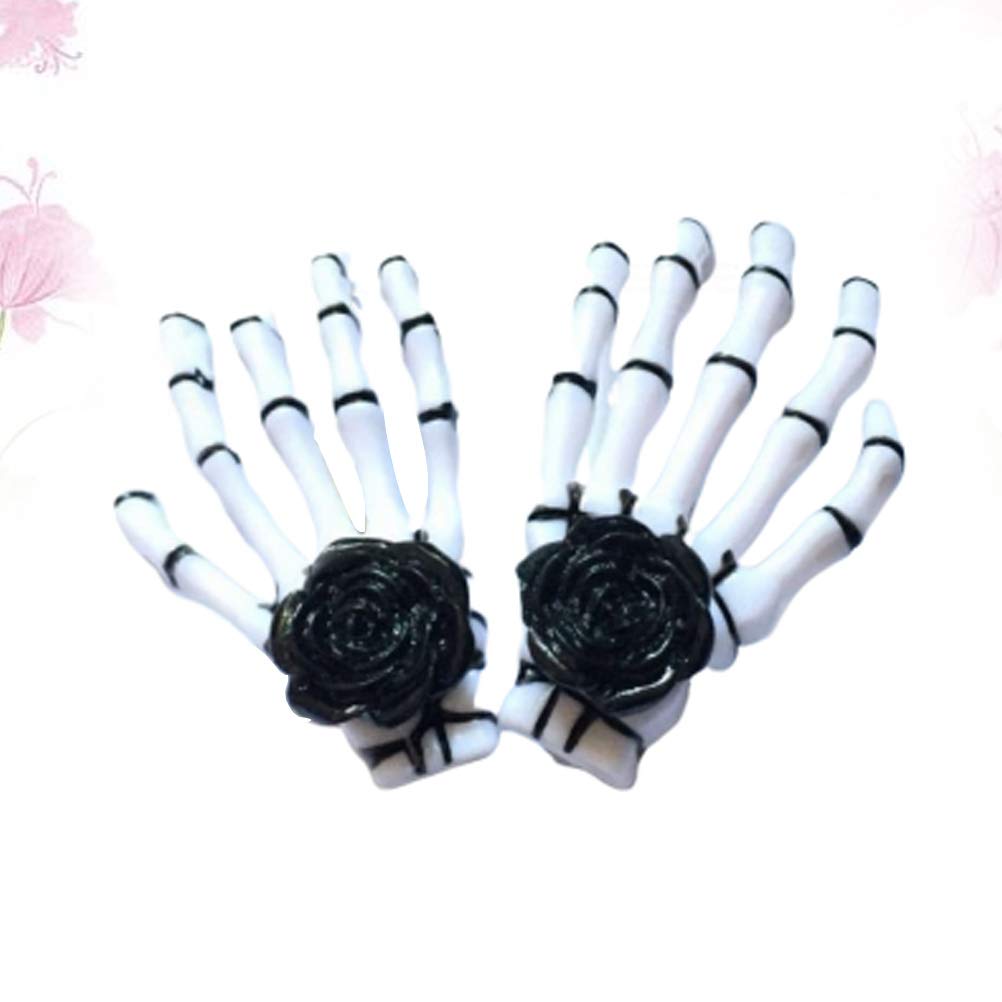 PRETYZOOM Women's Skull Hair Clip Set - 1 Pair Black & White Rose Skeleton Hairpins for Girls, Hair Accessories for Gothic, Punk, Halloween & Cosplay Styles