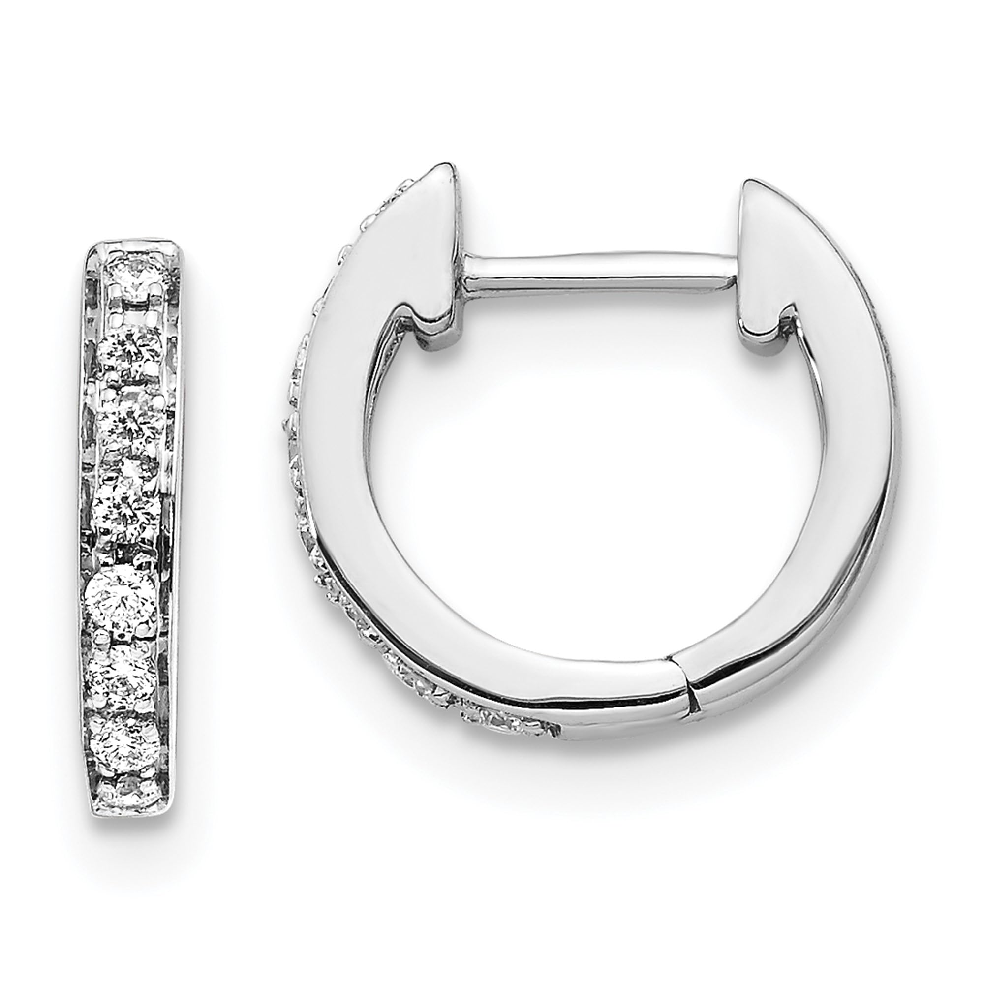 14K Solid White Gold Diamond Hinged Round Huggie Small Hoop Earrings for Women - Dainty Everyday Luxury Jewelry Gift for Her - Perfect for Work, Date Night & Special Occasions