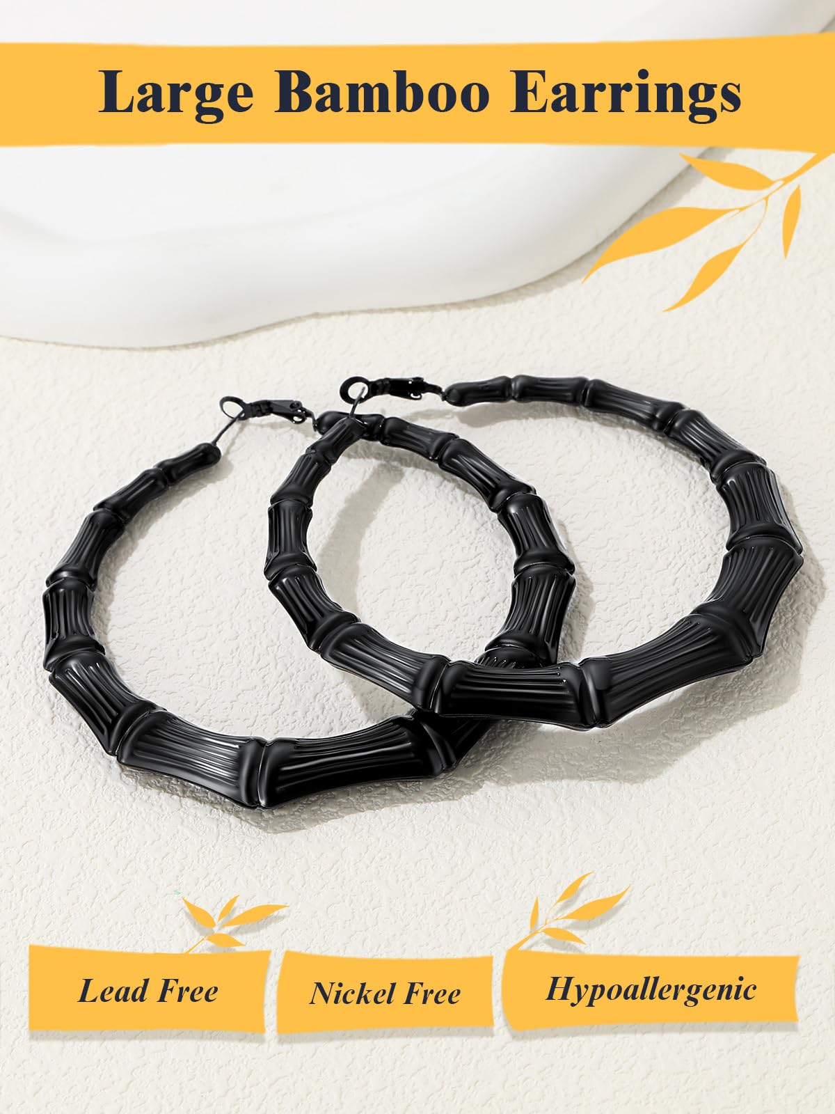 U7 Bamboo Hoop Earrings for Women - Stainless Steel, Personalized Black or 18K Gold Plated Statement Earrings - Extra Large Hip Hop Name Hoops - Perfect for Parties, Fashion Jewelry & Gift Giving
