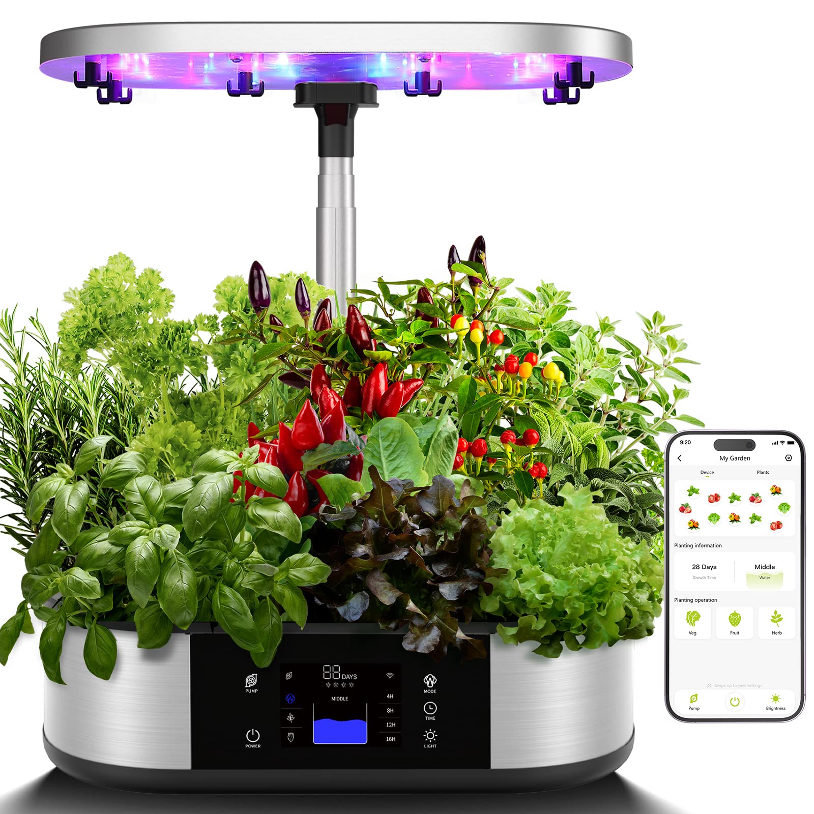 Smart WiFi Hydroponics Growing System - 12 Pod Indoor Herb Garden Kit with APP Control, 30W Full Spectrum LED Grow Lights & Silent Pump for Home, Kitchen, Office - Automatic Timer for Fresh Basil, Mint, Lettuce & More