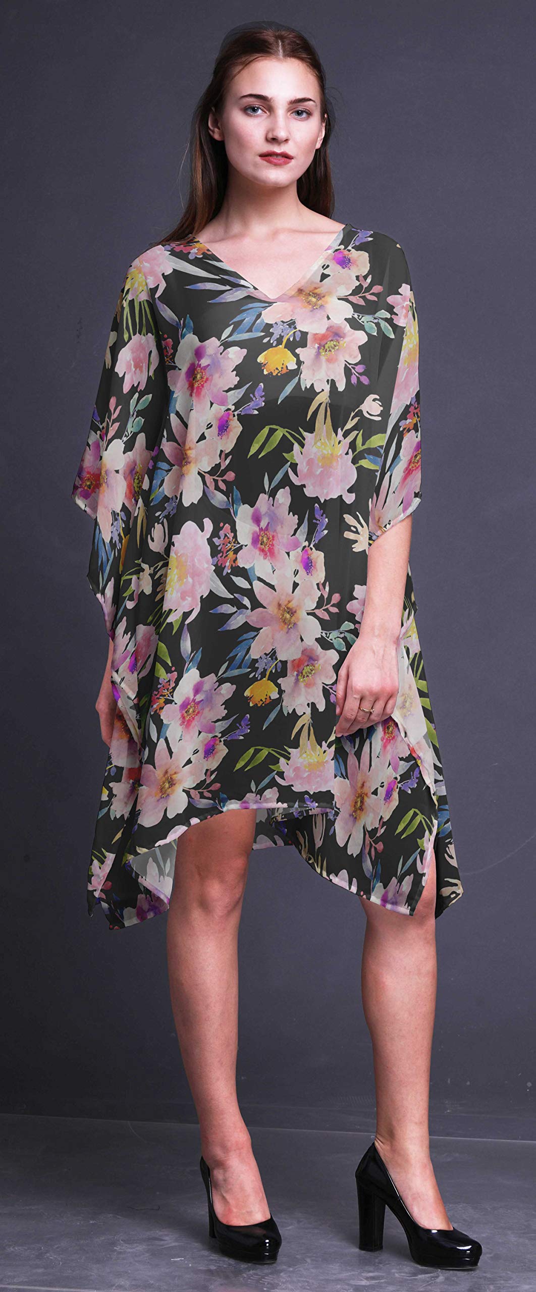 Bimba Women's Short Caftan Midi Dress - Beach Cover Up Swimwear, Summer Boho Kaftan for Poolside, Vacation & Resort Wear
