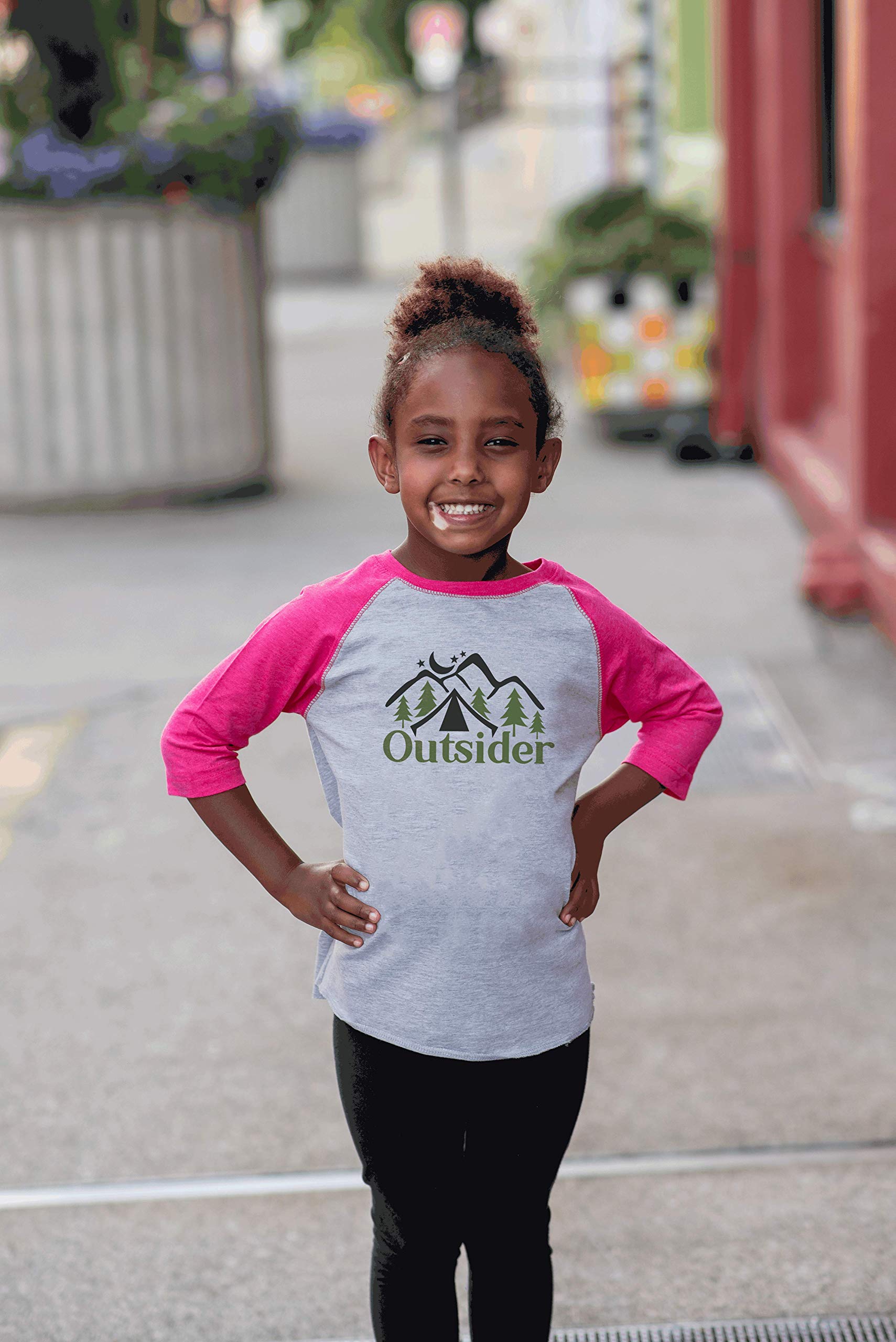7 Ate 9 Apparel Girls Funny Camping Outsider Pink T-Shirt - Cute Graphic Tee for Outdoor Adventures & Summer Camp