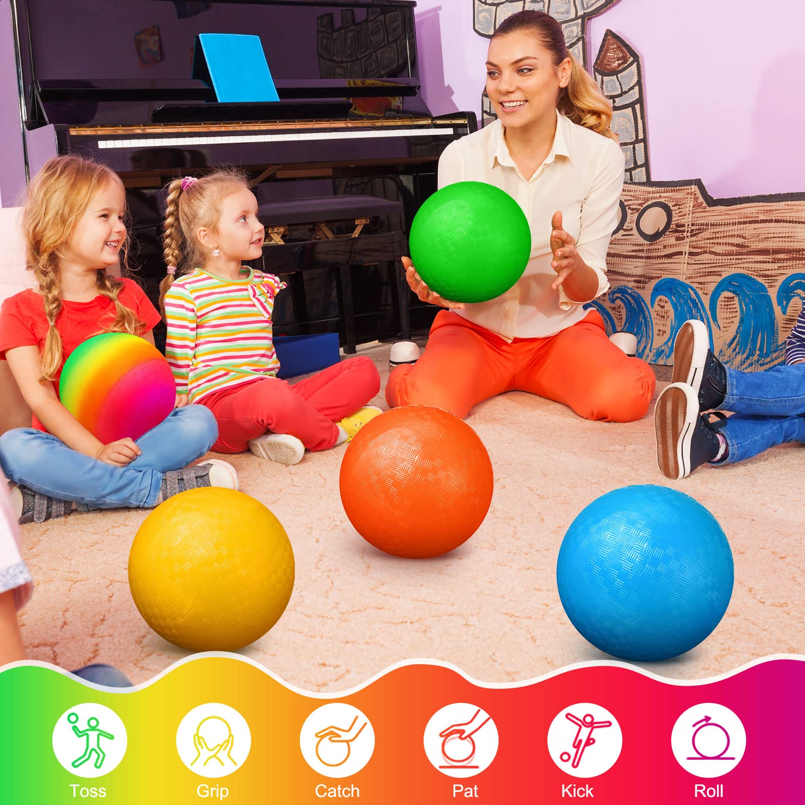 Vinsot 12 Pack 8.5 Inch Playground Balls - Bulk Inflatable Kickballs & Bouncy Balls for Kids with Hand Pump - Perfect for Indoor & Outdoor Games, School PE, Recess, Backyard Play, and Team Sports Activities