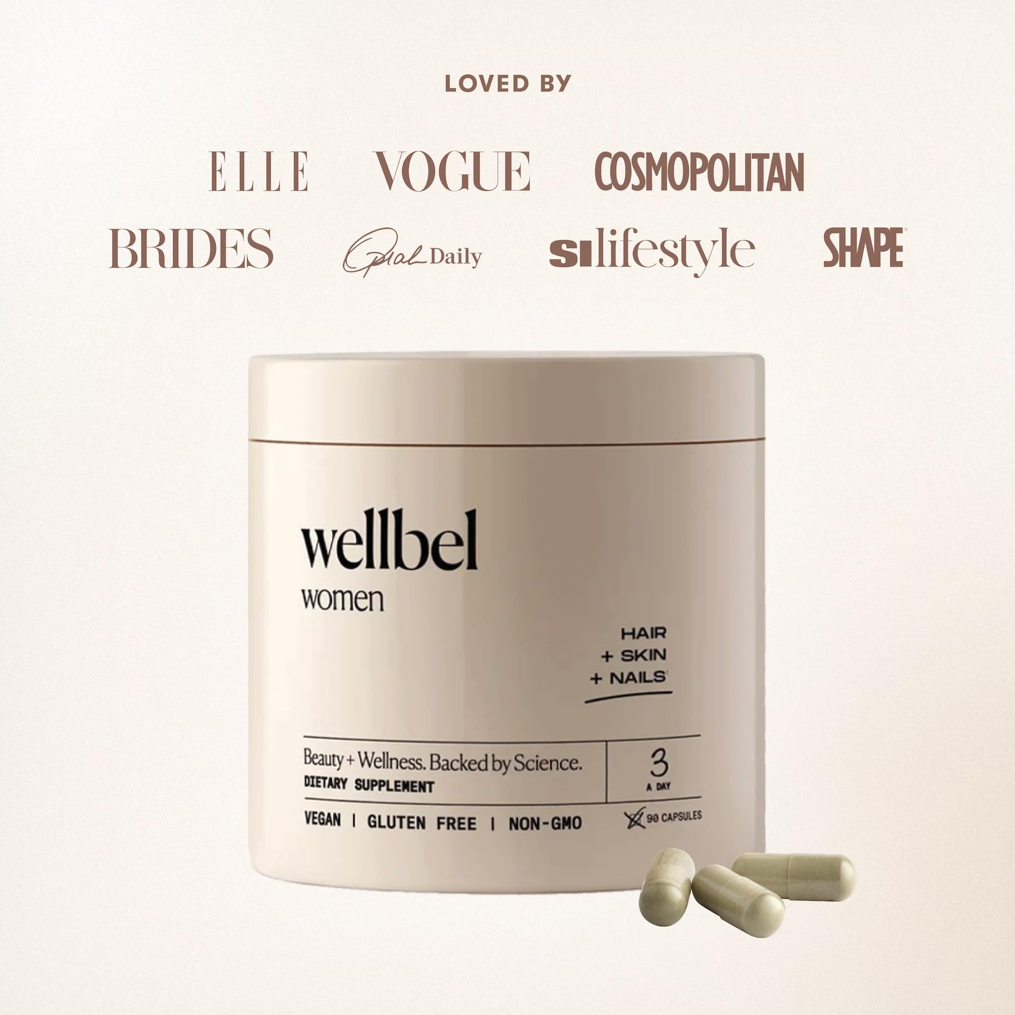 WELLBEL Vegan Hair Skin & Nails Supplement - Gluten Free Non-GMO Biotin Collagen Formula - 90 Capsules for Women's Beauty & Wellness - Perfect for Daily Nourishment & Healthy Growth