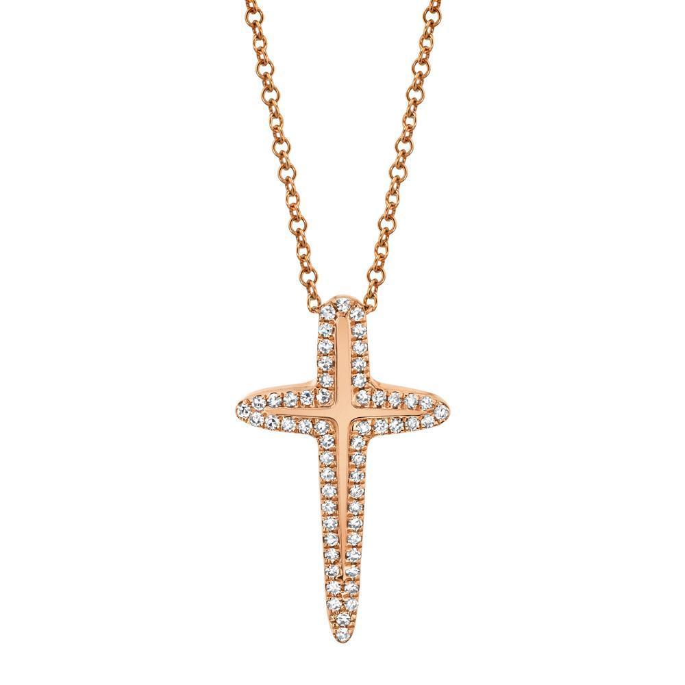 14K Gold 0.13 CTW Diamond Outline Cross Pendant Necklace for Women - Elegant Religious Jewelry Gift for Baptism, Confirmation & Everyday Wear