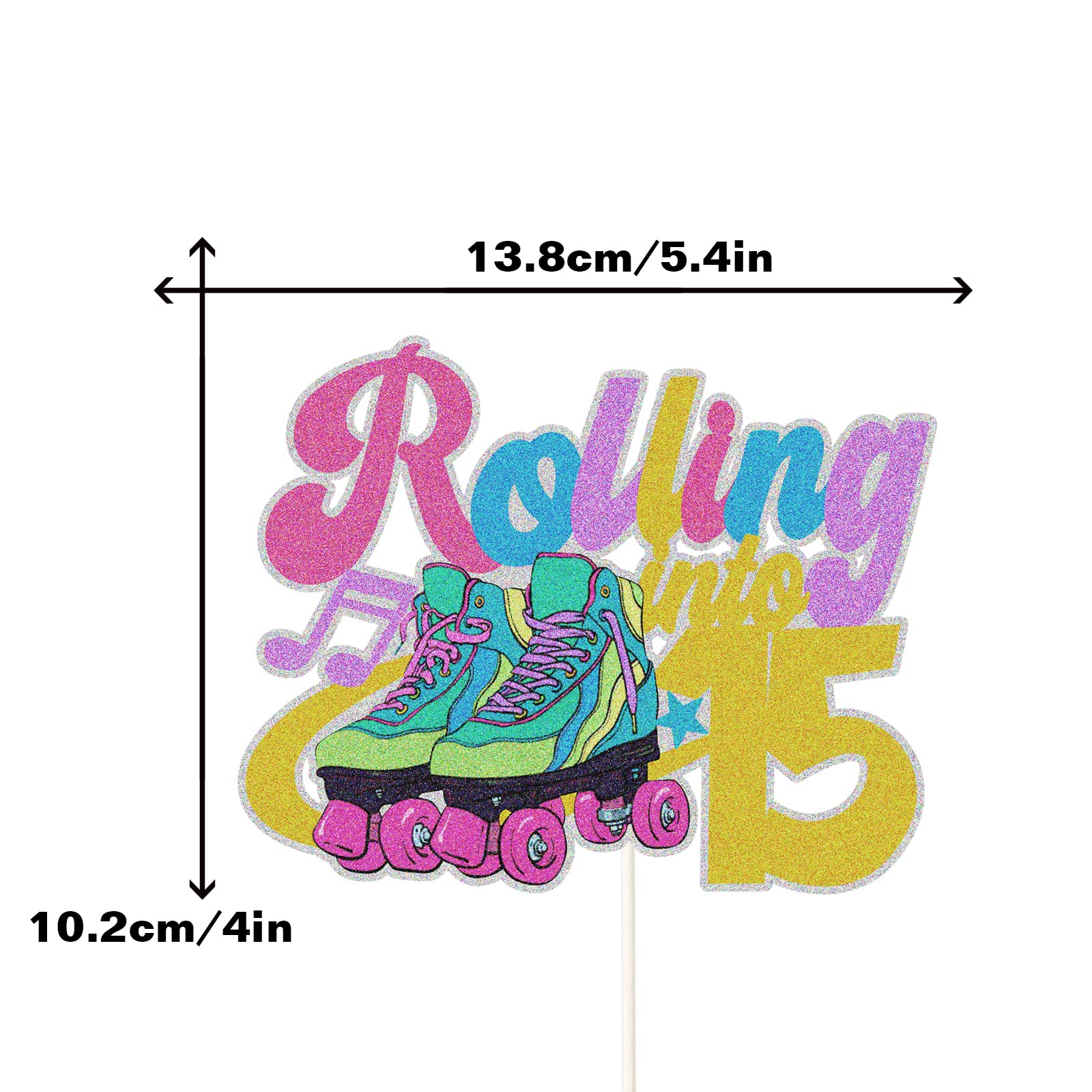 Retro Roller Skate Happy 15th Birthday Cake Topper - Rainbow Glitter Sweet 15 Cake Decorations - Perfect for 15th Birthday Parties, Quinceañeras & Retro Theme Celebrations