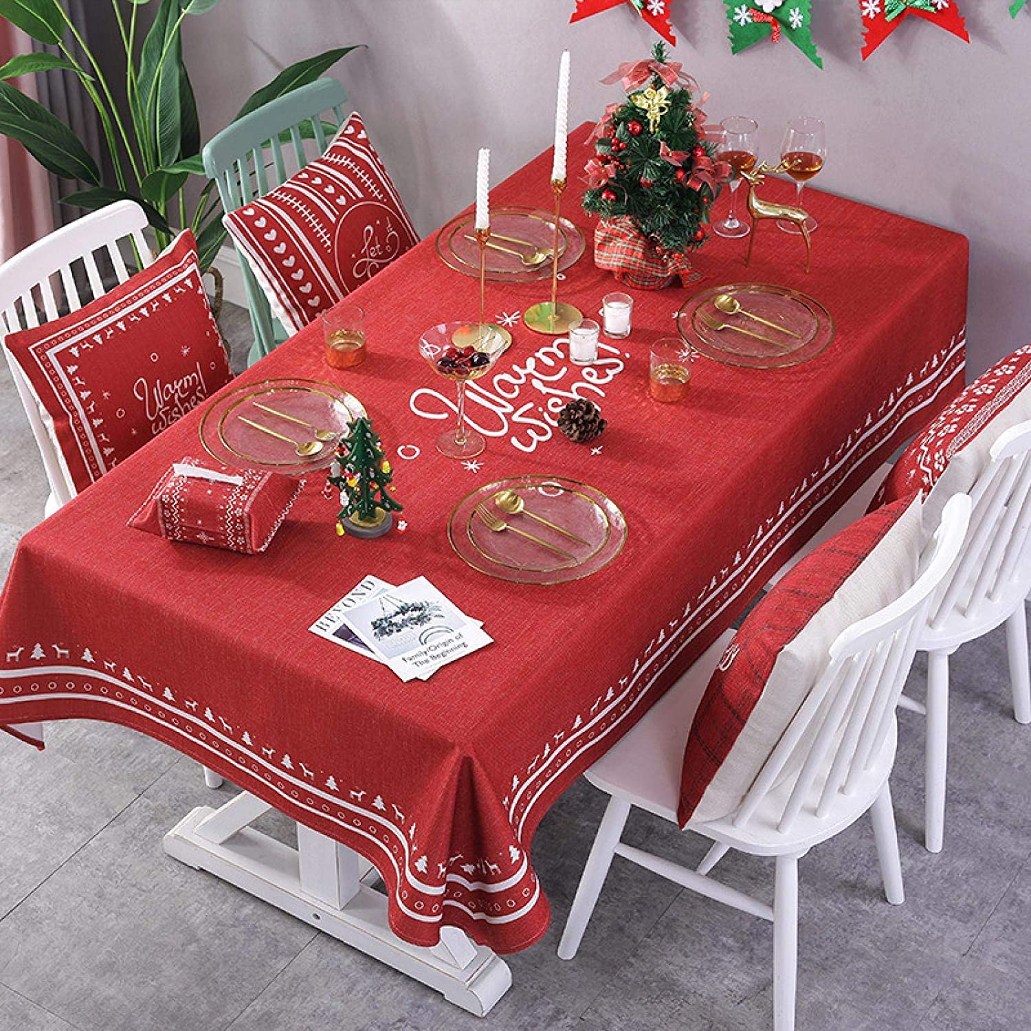 Christmas Red Tablecloth 140x140cm - Holiday New Year Series Rectangular Table Cover for Dining, Coffee & TV Counter - Festive Home Decor for Parties & Family Gatherings