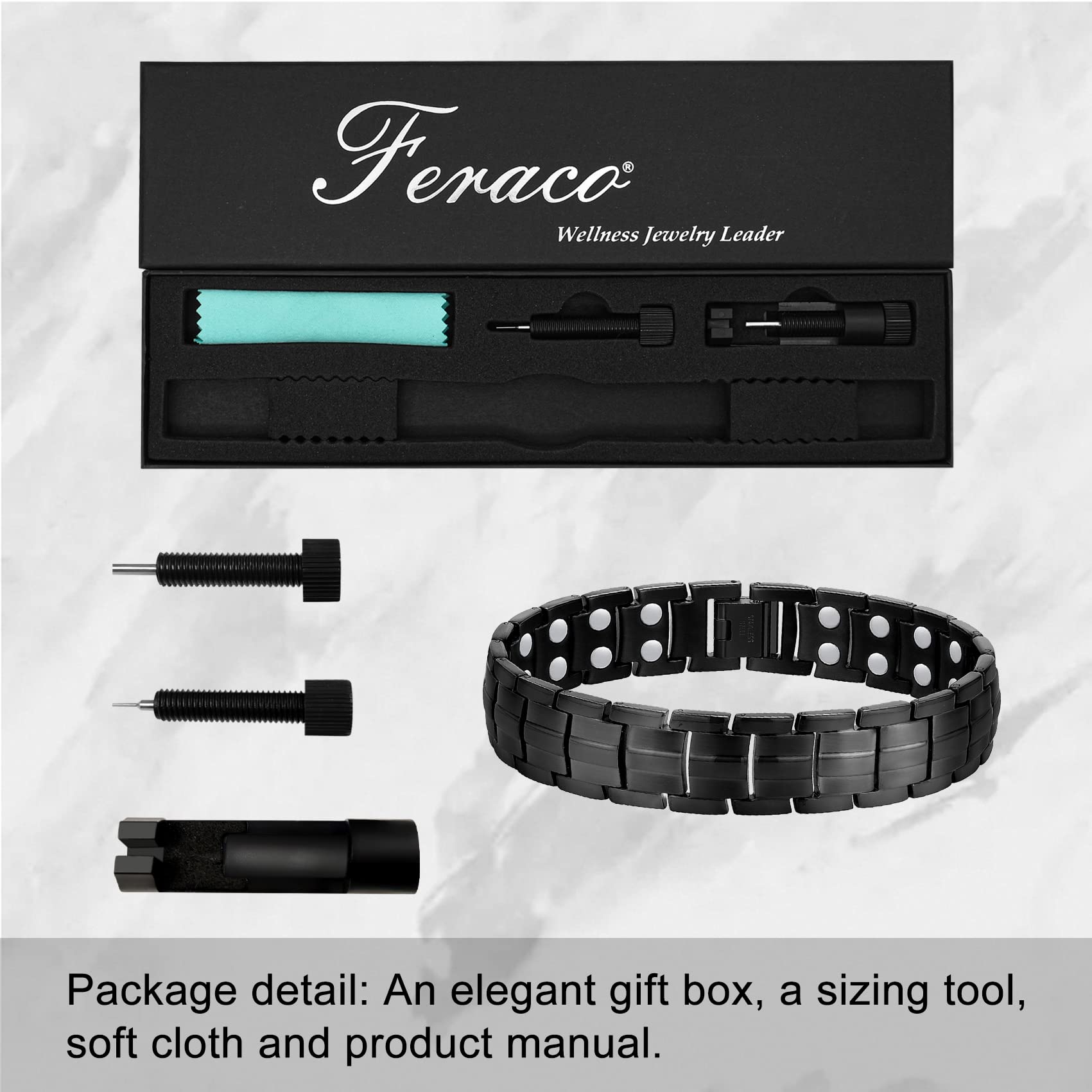 Feraco Magnetic Therapy Bracelet for Men & Women - Adjustable Magnetic Jewelry for Pain Relief & Improved Circulation - Stylish Unisex Gift for Arthritis, Joint Pain - Perfect for Workouts, Yoga & Daily Wear