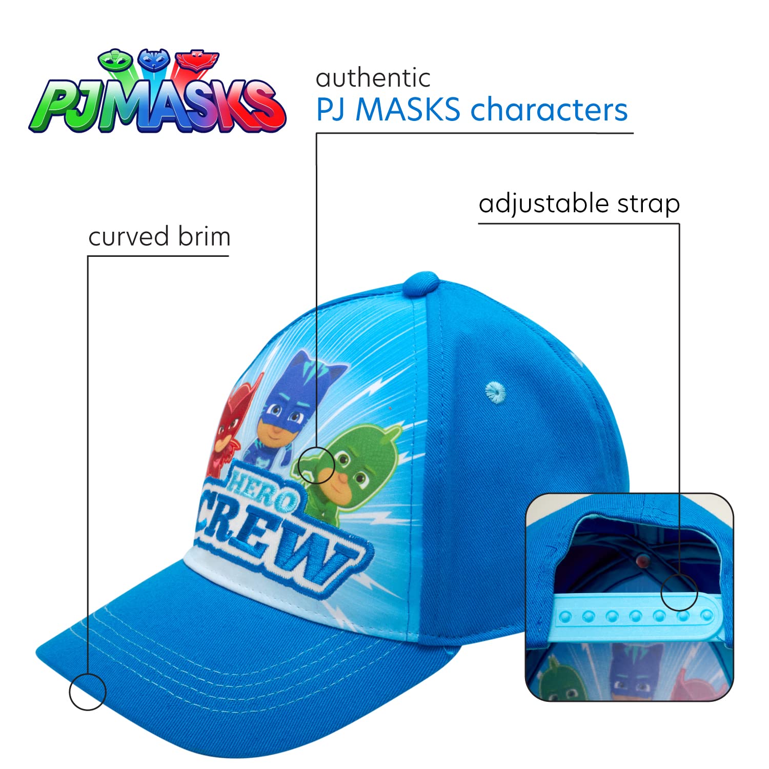 PJ Masks Boys' Baseball Cap 2 Pack - Catboy, Owlette & Gekko Adjustable Snapback Hats for Kids (2T-7 Years) | Perfect for Dress Up, Halloween Costumes & Everyday Play