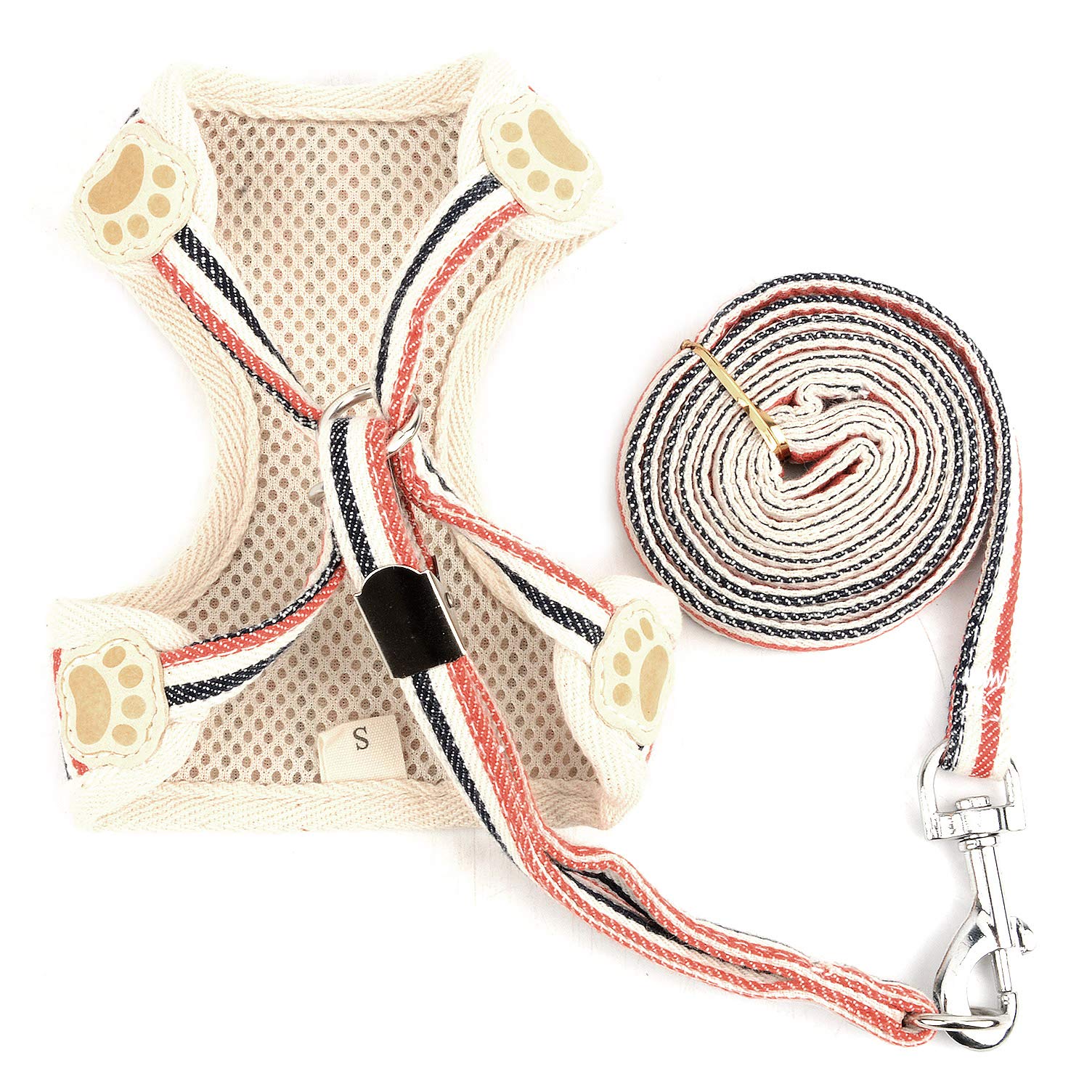 **Ranphy No Pull Mesh Harness for Small Dogs & Cats – Breathable Soft Padded Vest with Leash Set, Escape Proof & Choke-Free Design – Cute Striped Puppy Harness with Flower Bow for Chihuahua, Yorkie (Red) – Perfect for Walks, Training & Outdoor Adventures**