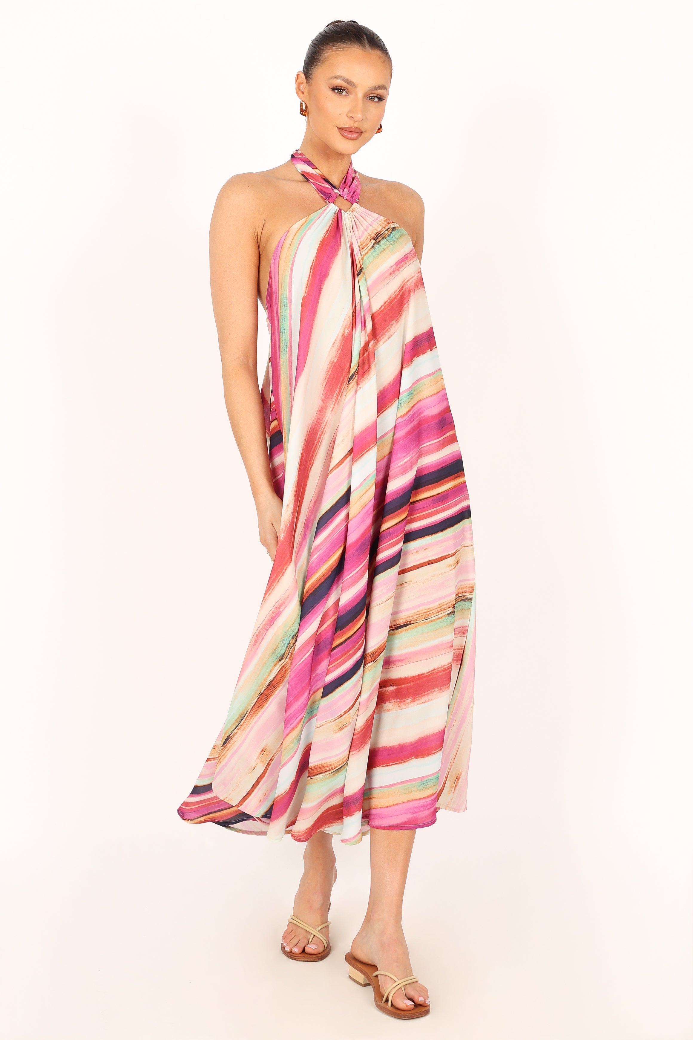 Antonijia Women's Halterneck Maxi Dress - Floral Stripe Design, Long Sleeve Summer Beach Dress for Vacation, Party, and Casual Wear